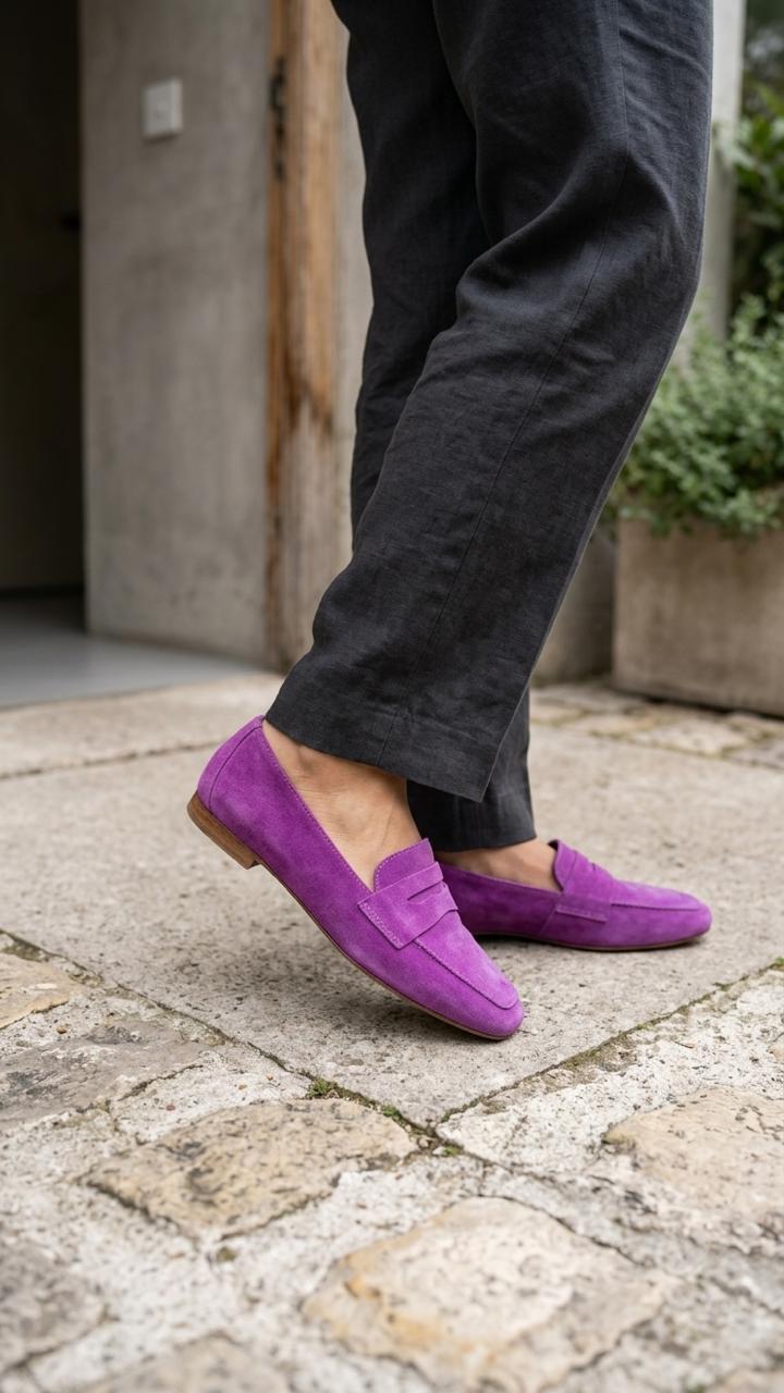 Melniel Mor Hakiki Süet Kadın Loafer - ILOVESHOES