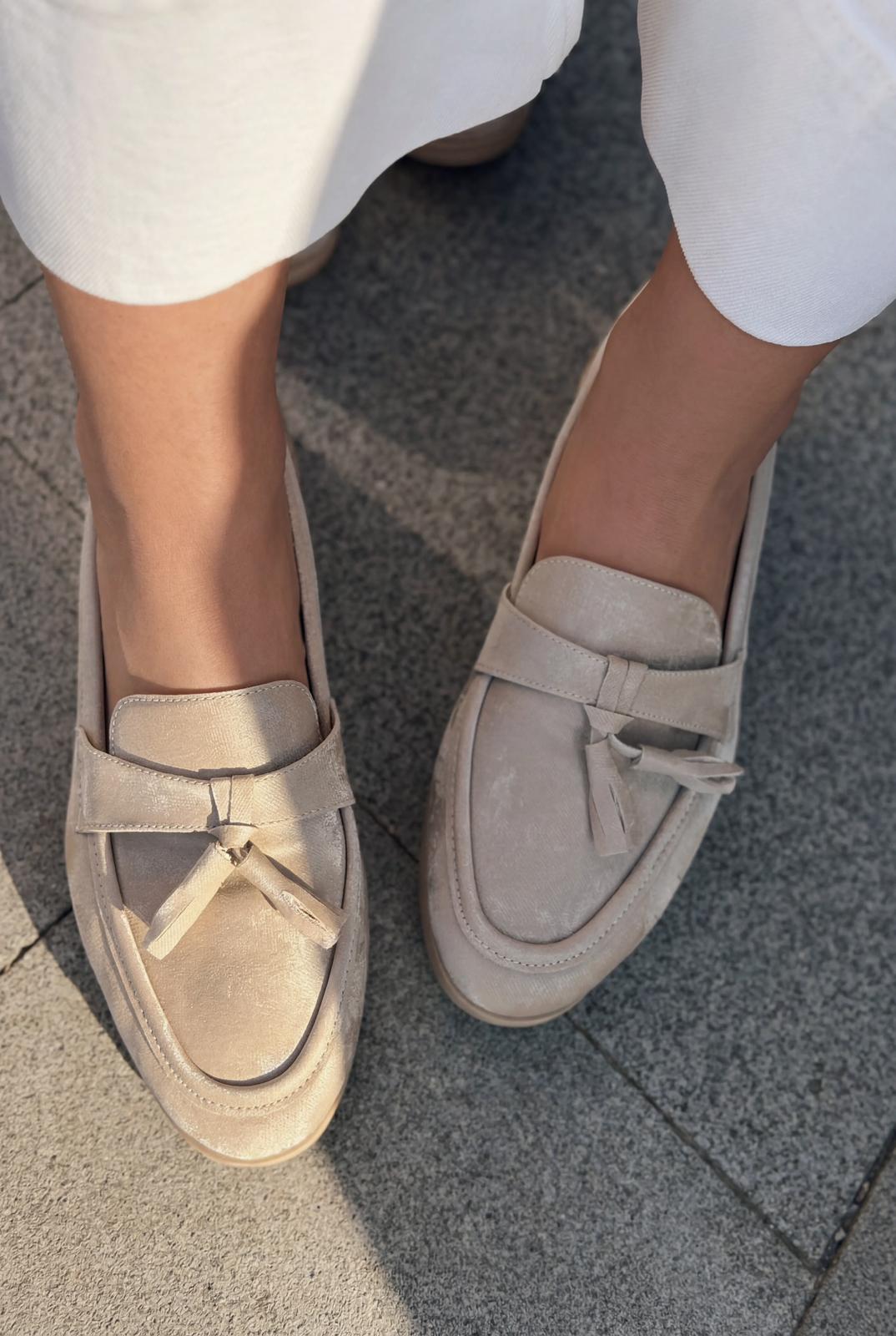 Yorvik Kadın Loafer Bej Saten - ILOVESHOES