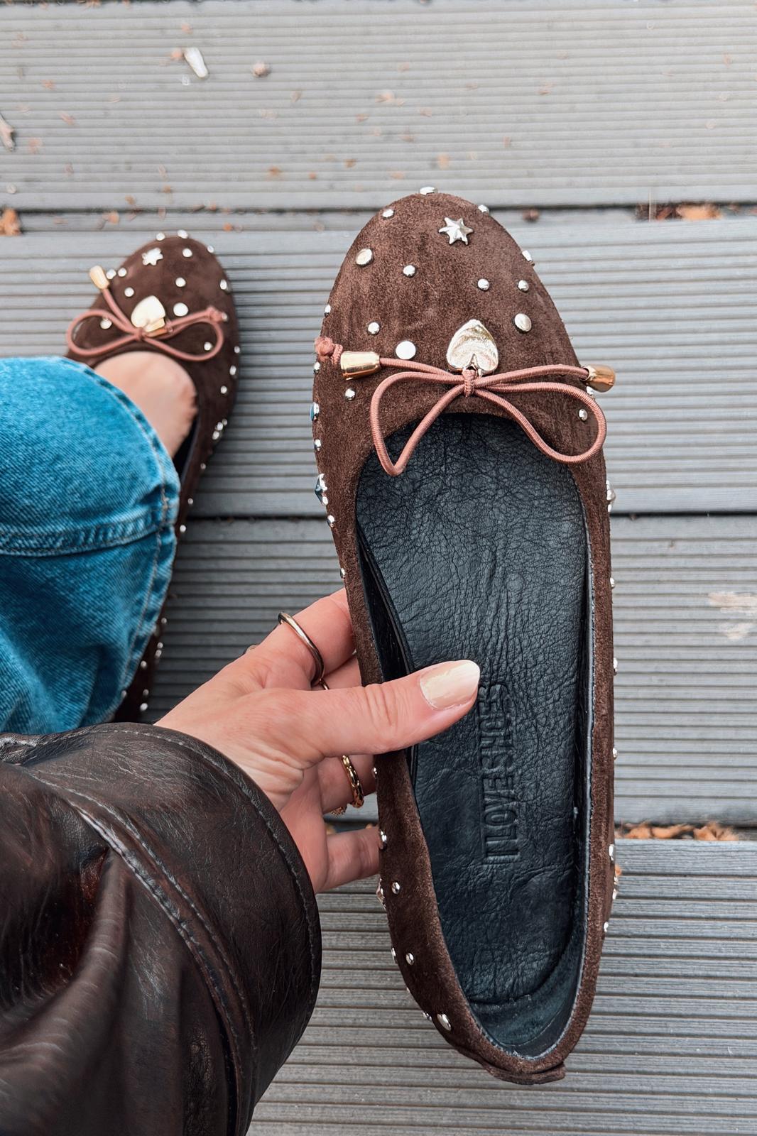 Vessa Kadın Babet Acıkahve Hakiki Süet Zımba Detaylı - ILOVESHOES