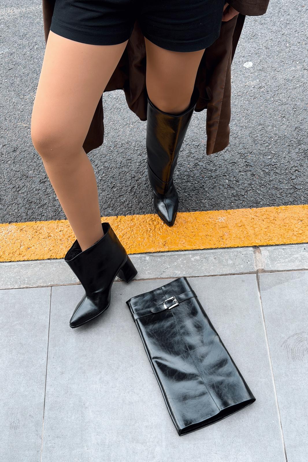 Lorimax Kadın Tak - Çıkar Bot - Çizme Siyah Parlak Deri - ILOVESHOES