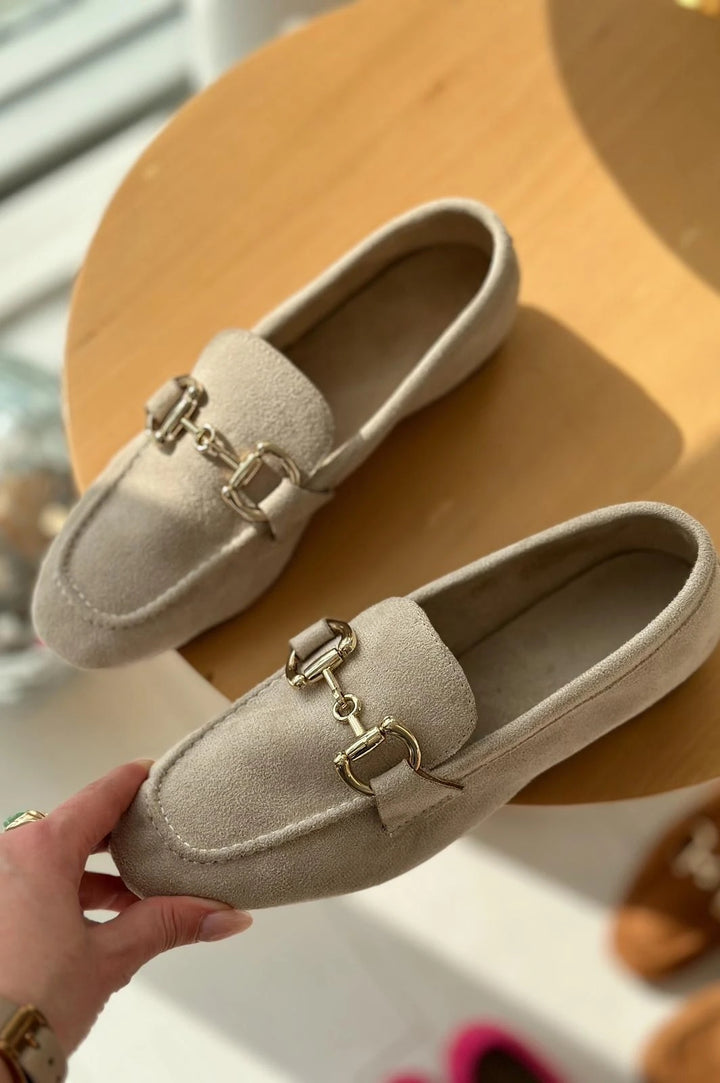 Lofin Süet Toka Detaylı  Kadın Loafer Bej