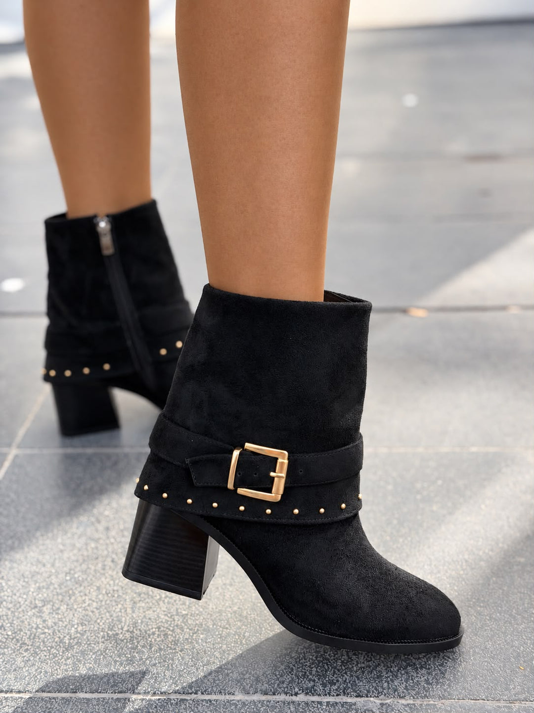 Velrix Siyah Süet Kadın Topuklu Bot - ILOVESHOES