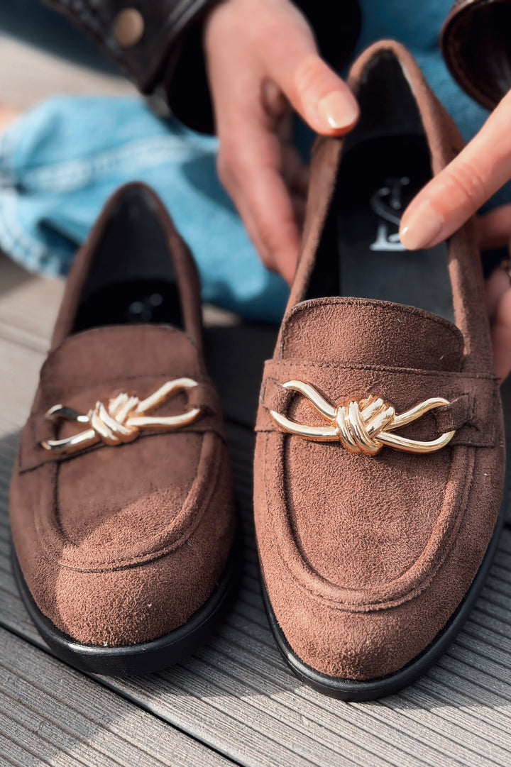 Norel Kadın Loafer Acıkahve Süet Fiyonk Detaylı - ILOVESHOES