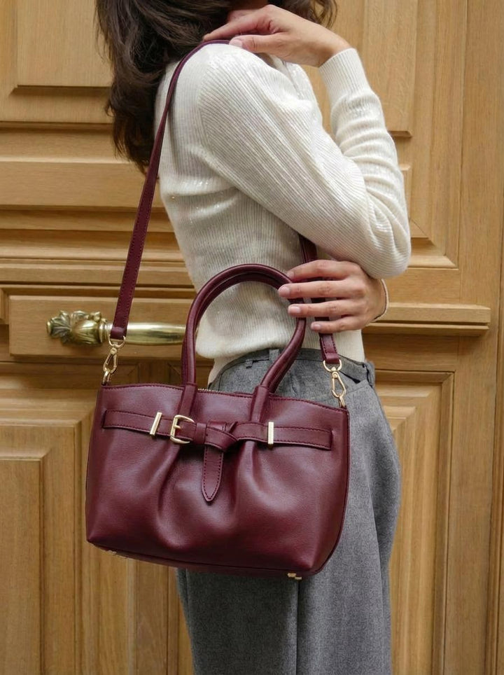 Avenor Omuz Çantası Bordo Mat Deri Makyaj Çantalı - ILOVESHOES