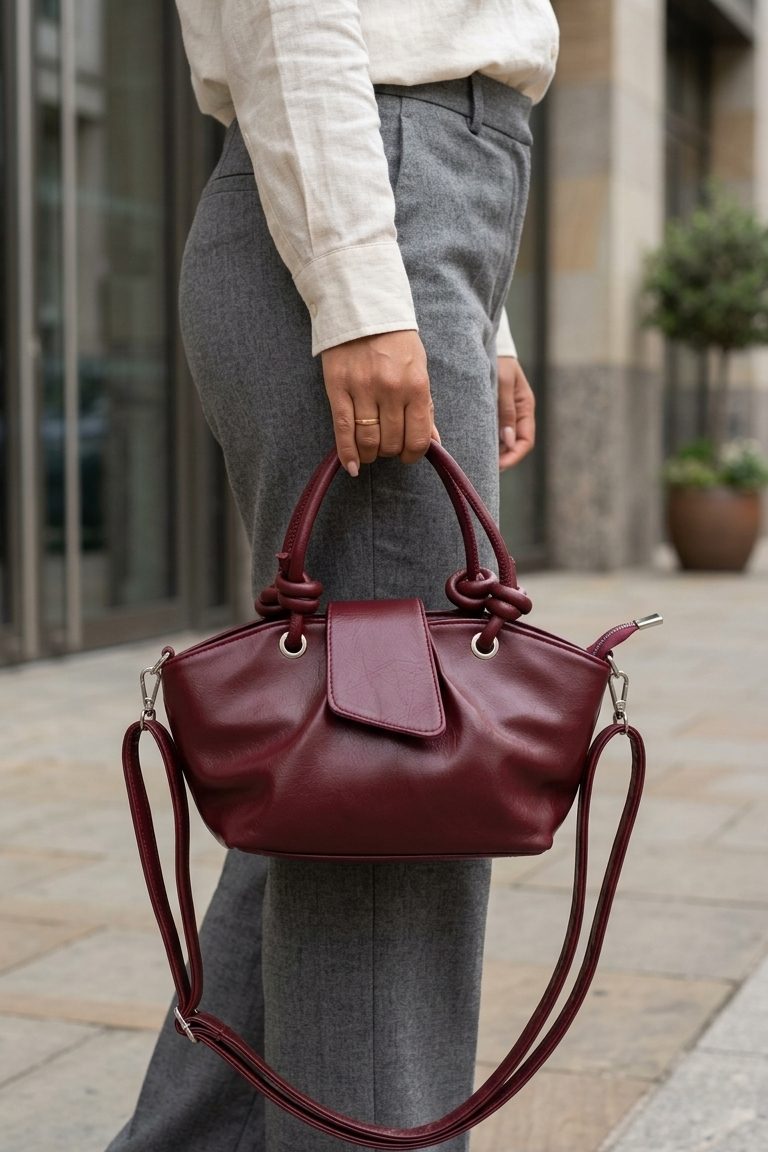 Taven Bordo Mat Deri Kadın Kol Çantası - ILOVESHOES