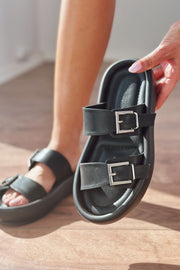 Tafens Mat Deri Siyah Toka Detaylı Kadın Terlik - ILOVESHOES