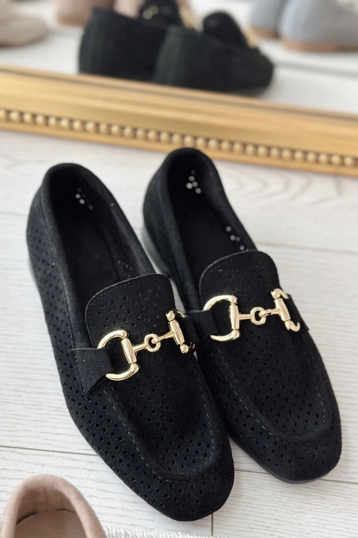 Rofin Süet Toka Detaylı Delikli Kadın Loafer Siyah