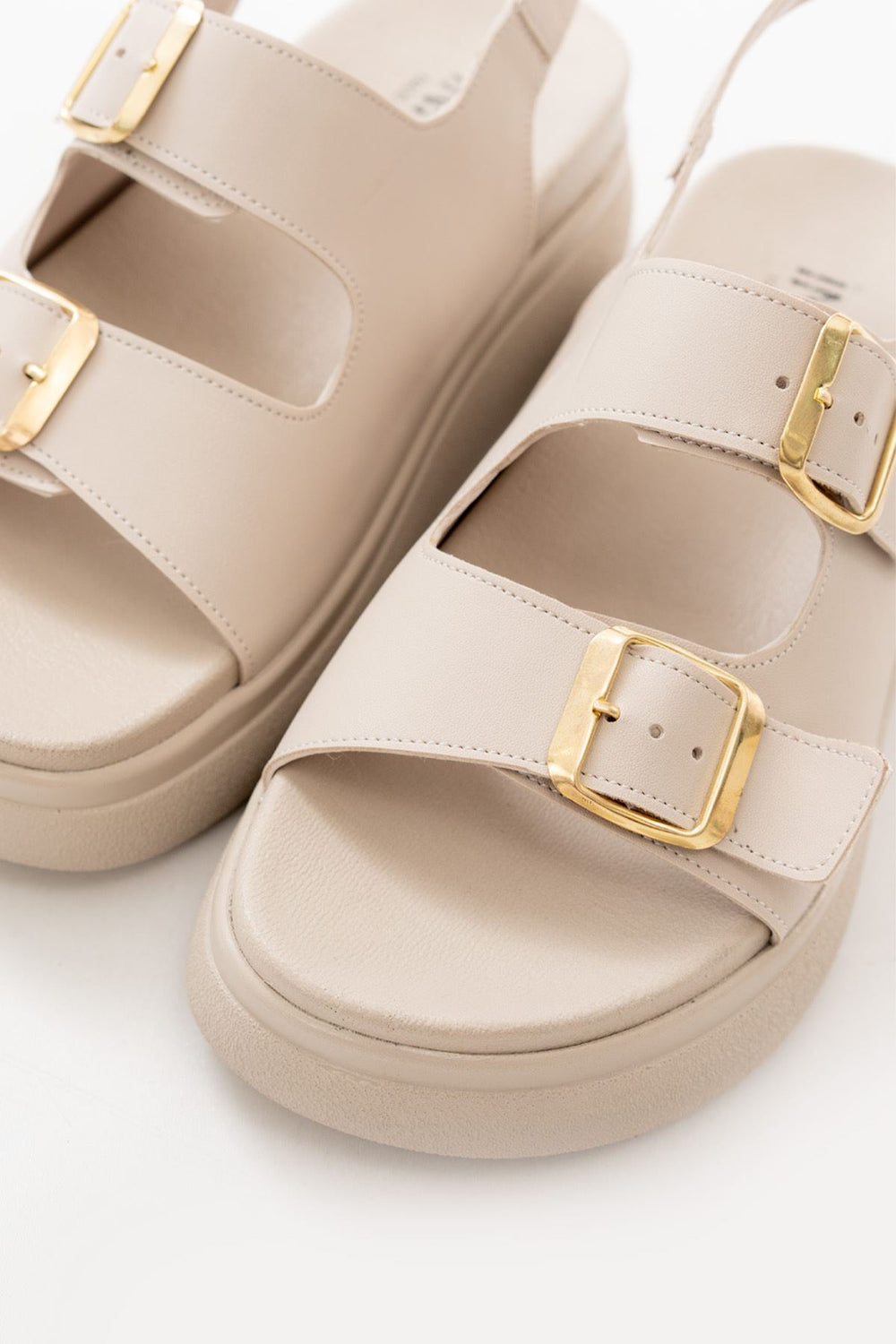 Paliris Mat Deri Bej Kalın Taban Kadın Sandalet - ILOVESHOES
