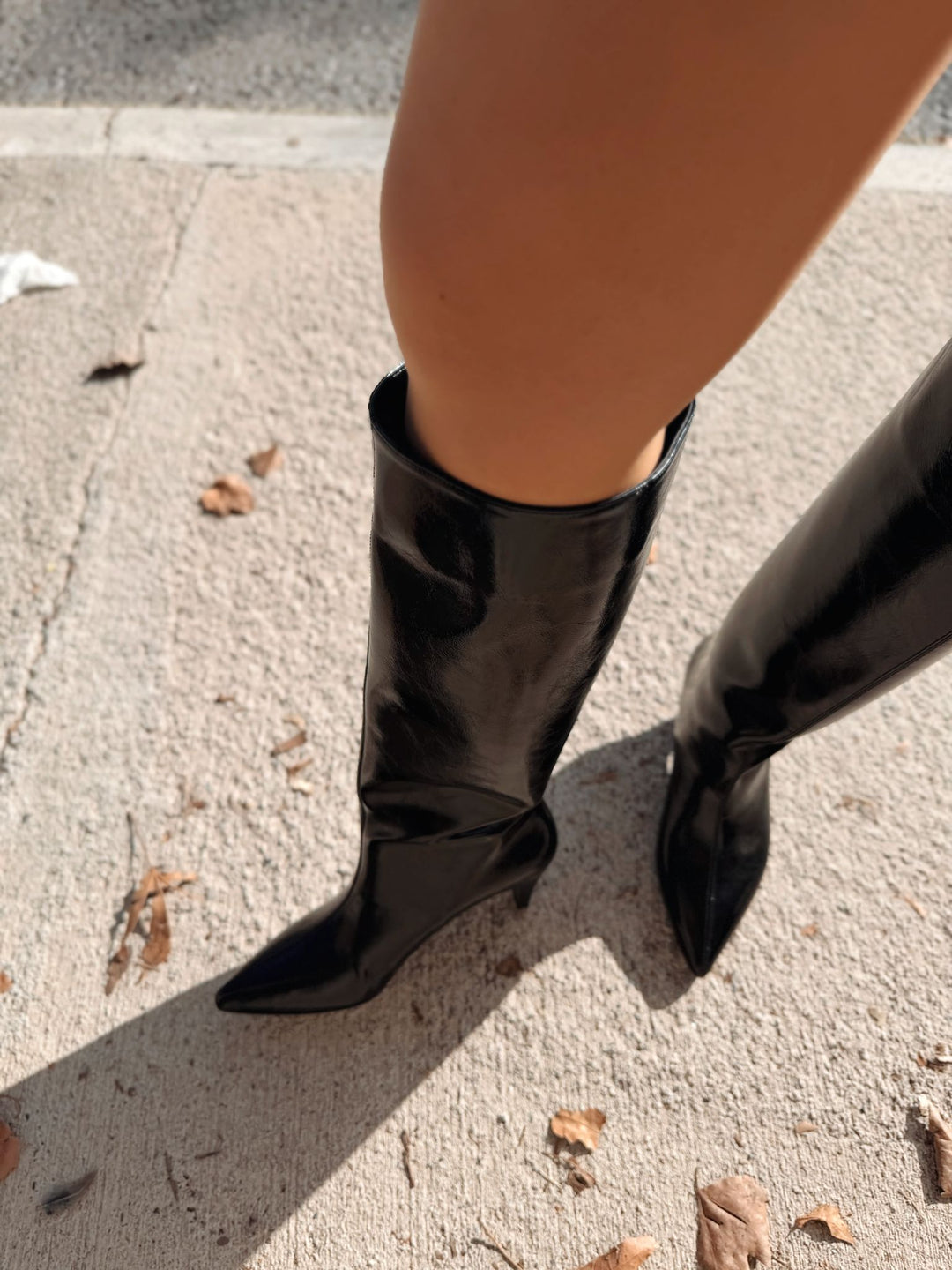 Remni Kadın Topuklu Çizme Siyah Kırışık Rugan - ILOVESHOES