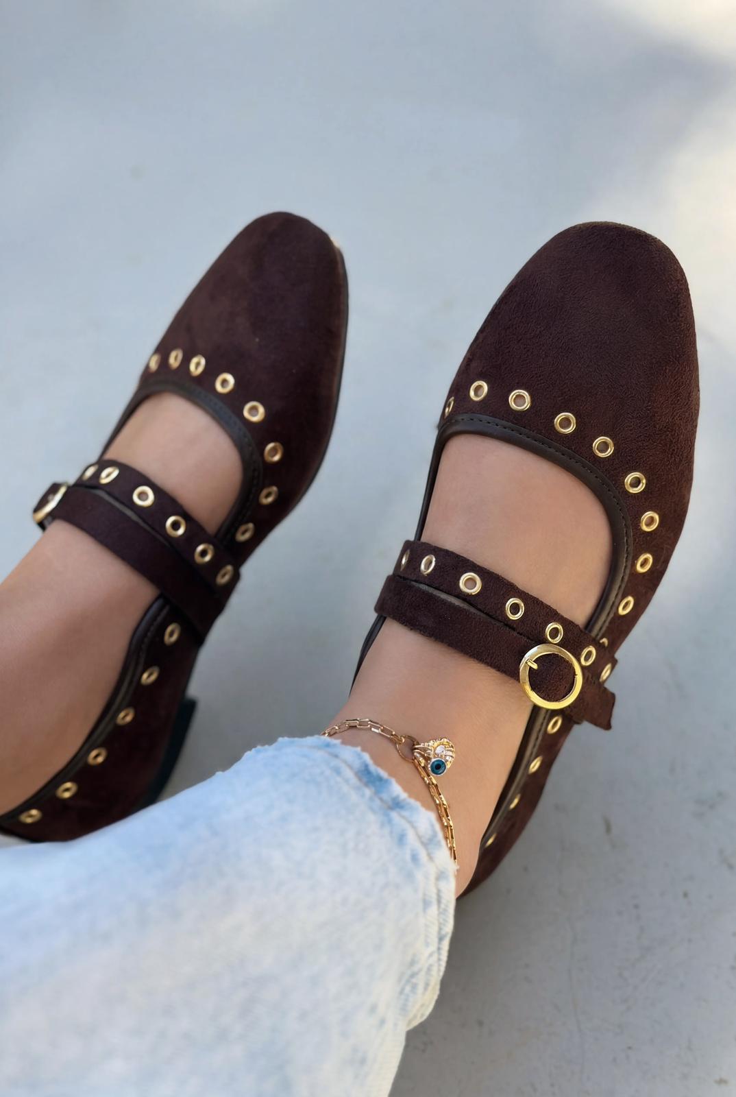 Elia Kadın Babet Acıkahve Süet - ILOVESHOES