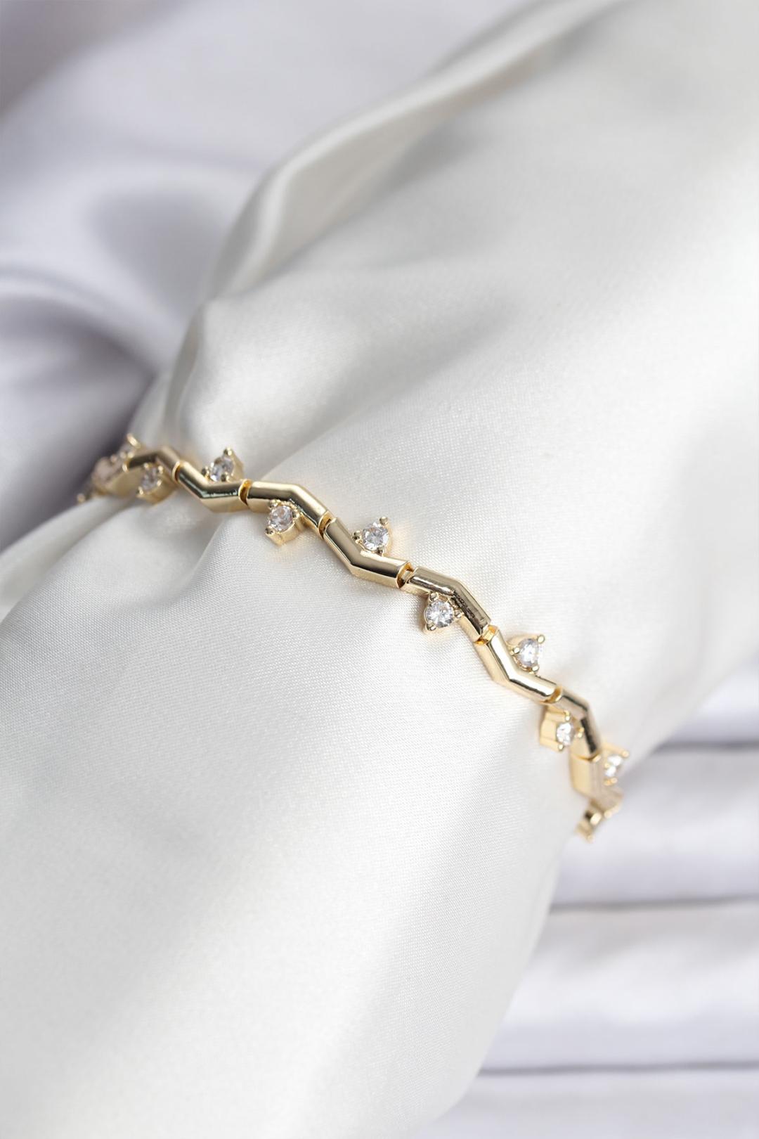 ILS - 1049 Kadın Bileklik Gold Pirinç Zikzak Model - ILOVESHOES