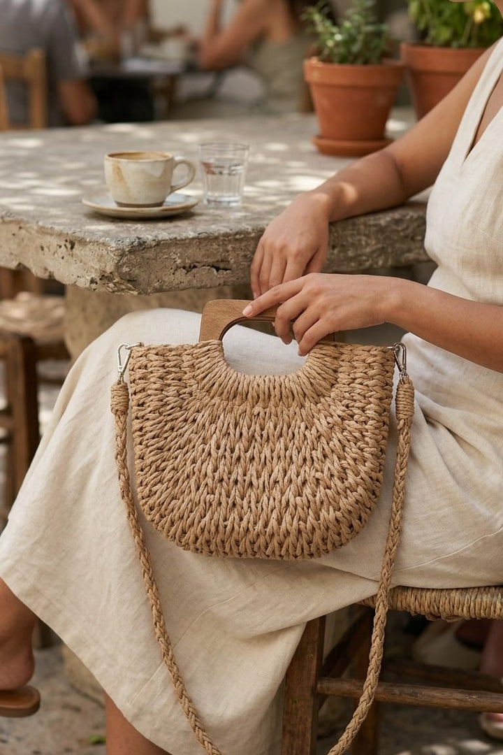 Amara Camel Hasır Kadın Kol Çantası