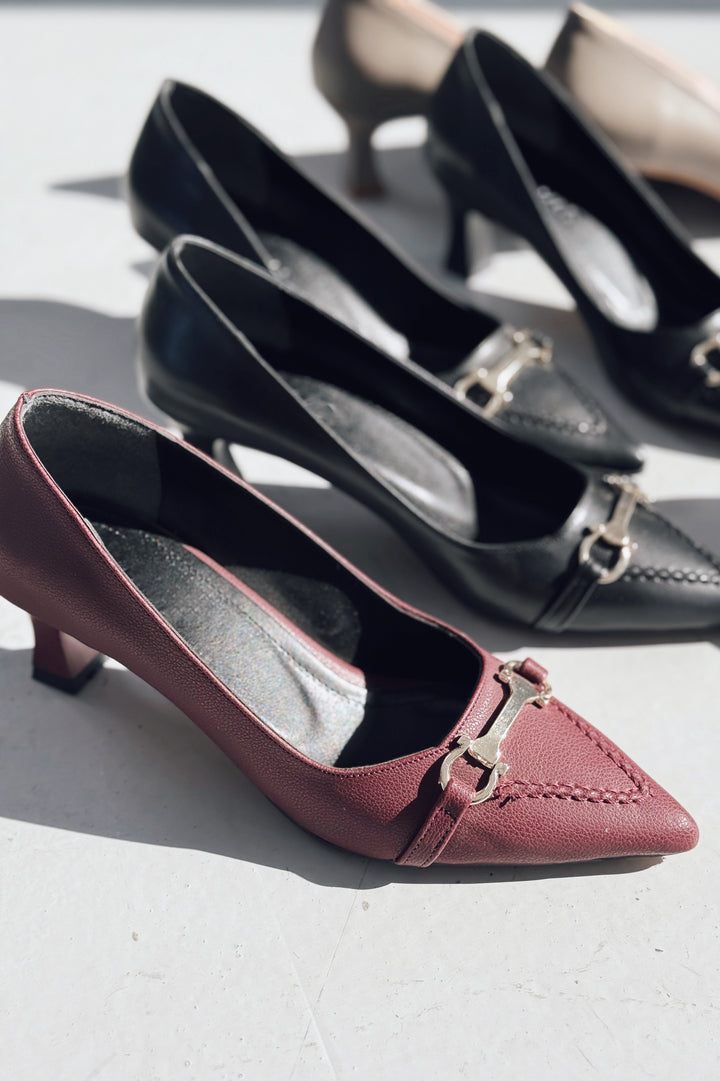 Maris Mat Deri Bordo Toka Detaylı Stiletto