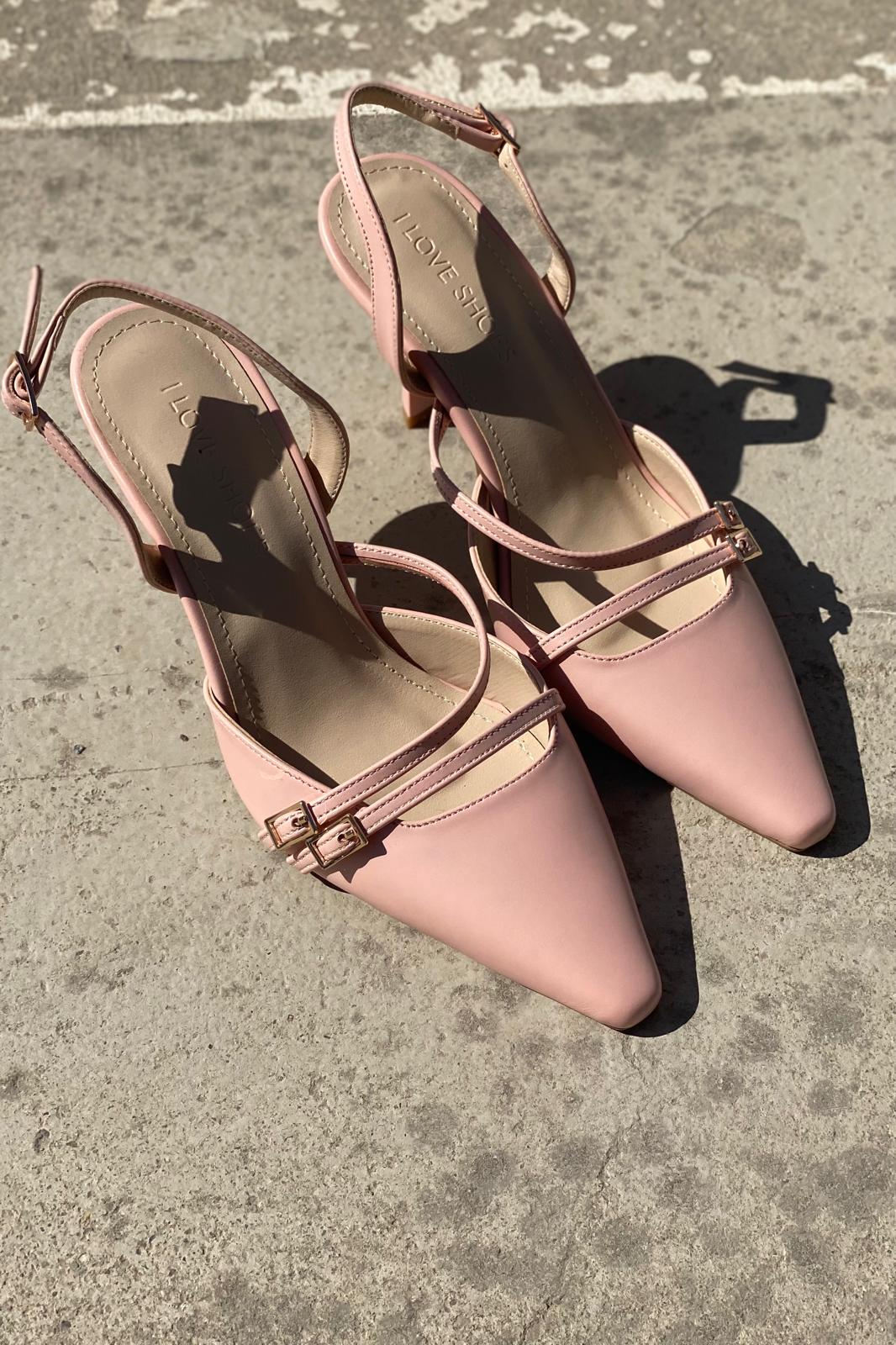 Telmor Mat Deri Bant Detaylı Yüksek Topuklu Stiletto Pudra - ILOVESHOES
