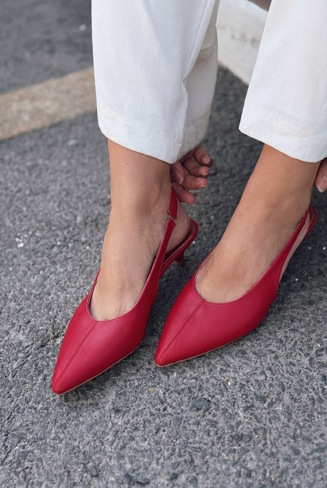 Selor Hakiki Deri Kırmızı Mat Deri Kadın Stiletto