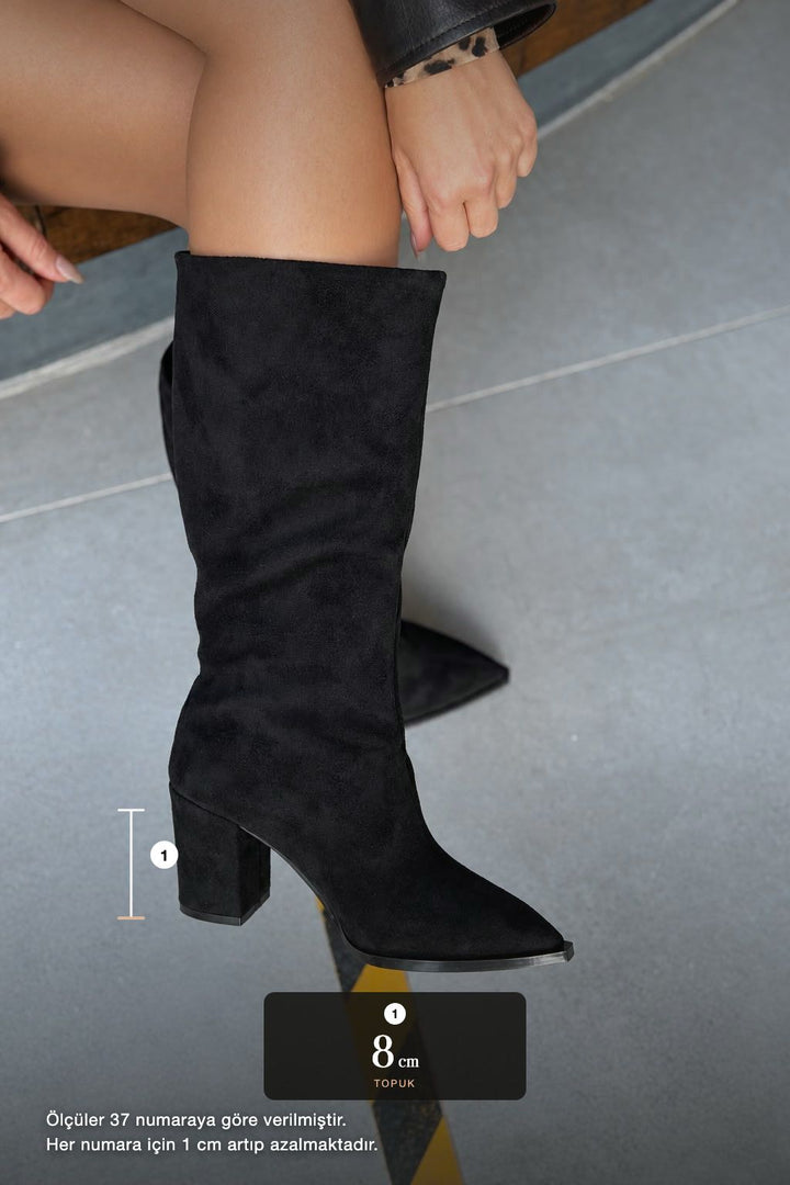 Nuvora Siyah Süet Kadın Çizme - ILOVESHOES