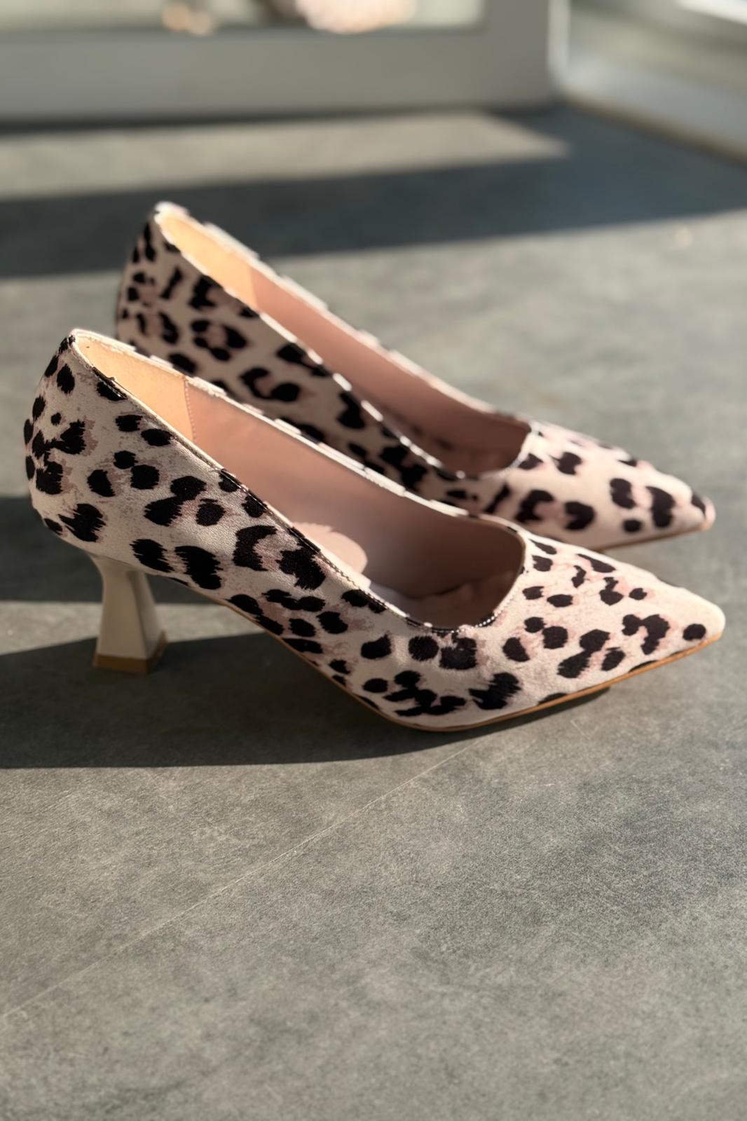 Luntra Saten Leo Desen Bej Stiletto - ILOVESHOES