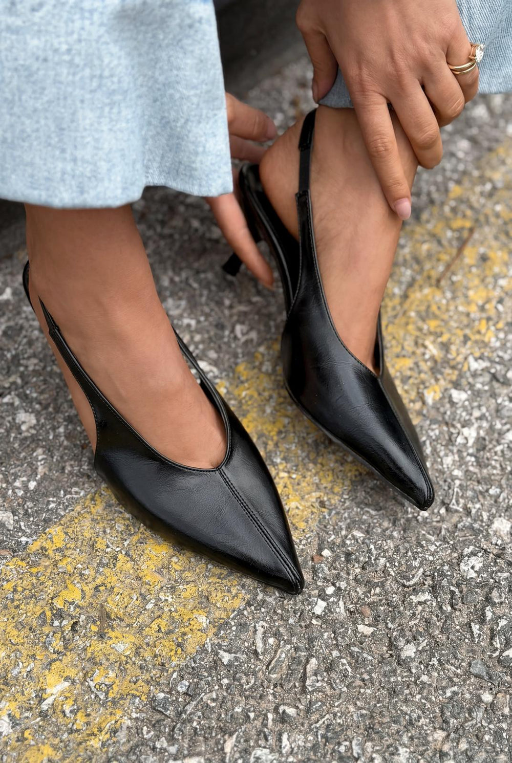 Navore Siyah Kırışık Deri Kadın Stiletto - ILOVESHOES