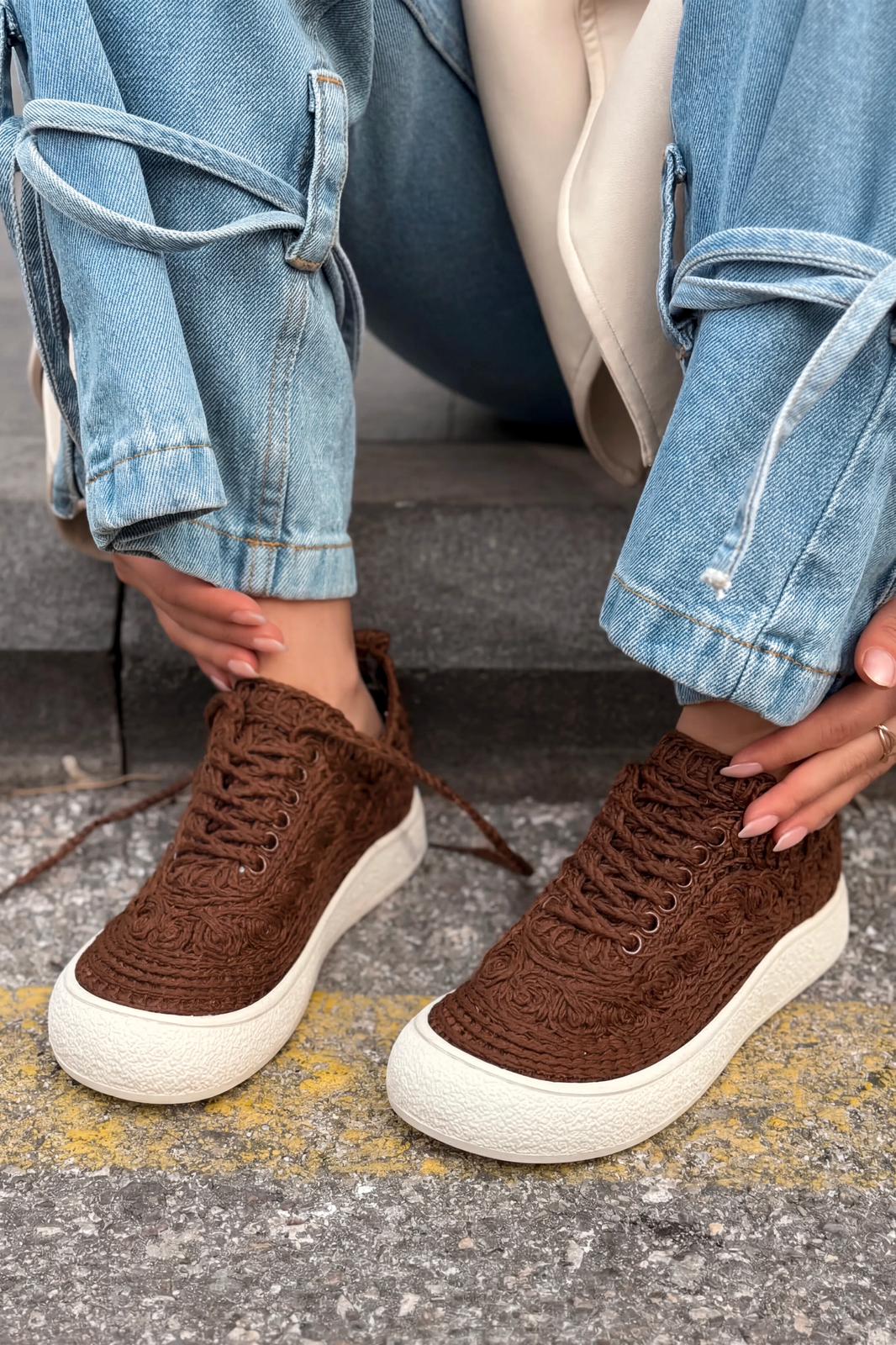 Sarrin Kadın Spor Ayakkabı Acıkahve Örgü