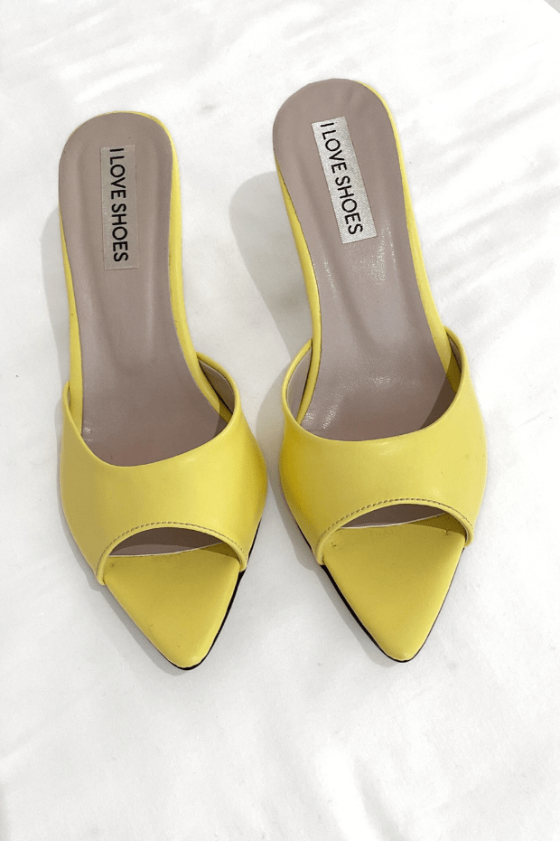 Parlo Mat Deri Sarı Topuklu Terlik - ILOVESHOES