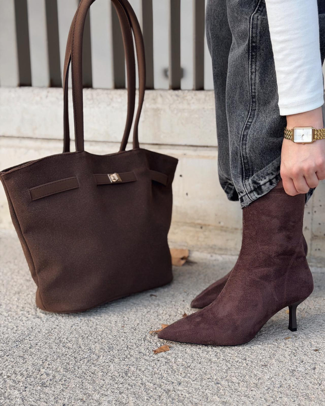 Orvex Kadın Süet İnce Topuklu Bot Kahverengi - ILOVESHOES