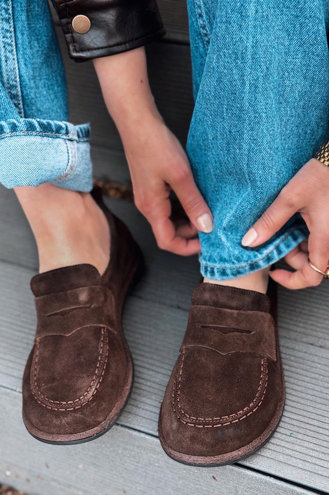 Marion Kadın Loafer Acıkahve Hakiki Süet - ILOVESHOES