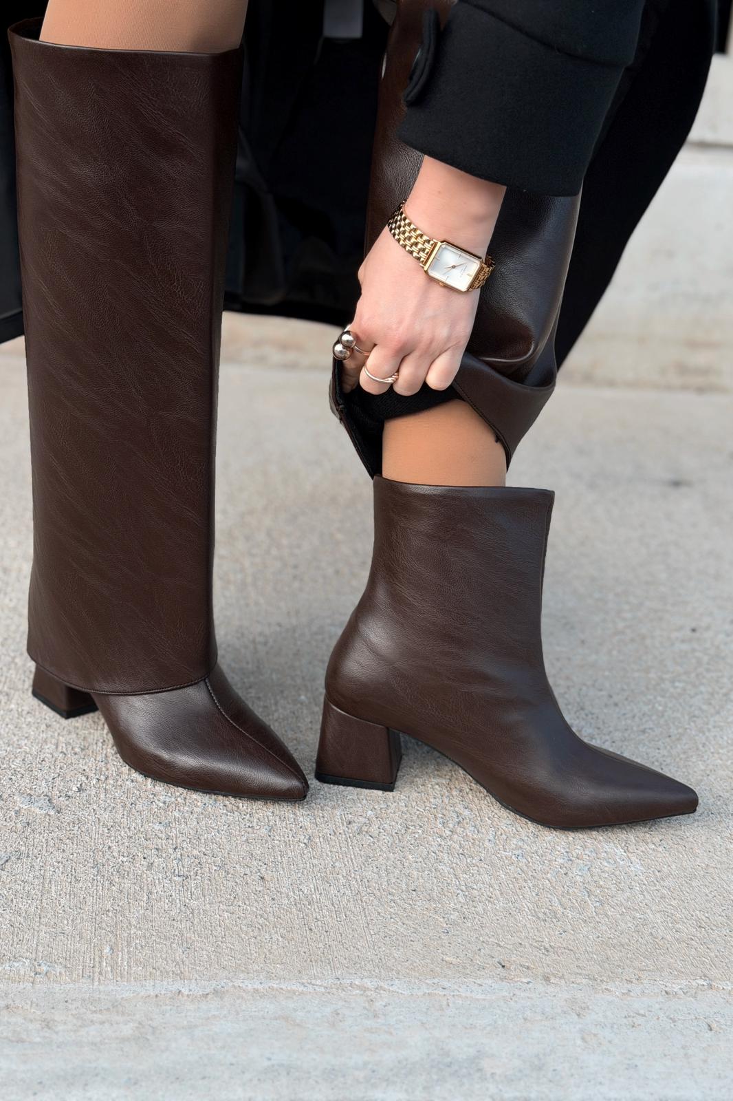 Axen Kadın Kadın Tak - Çıkar Bot - Çizme Acıkahve Mat Deri - ILOVESHOES