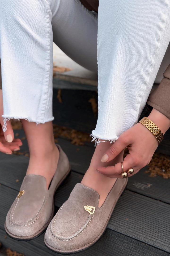 Rasen Kadın Loafer Vizon Hakiki Süet - ILOVESHOES