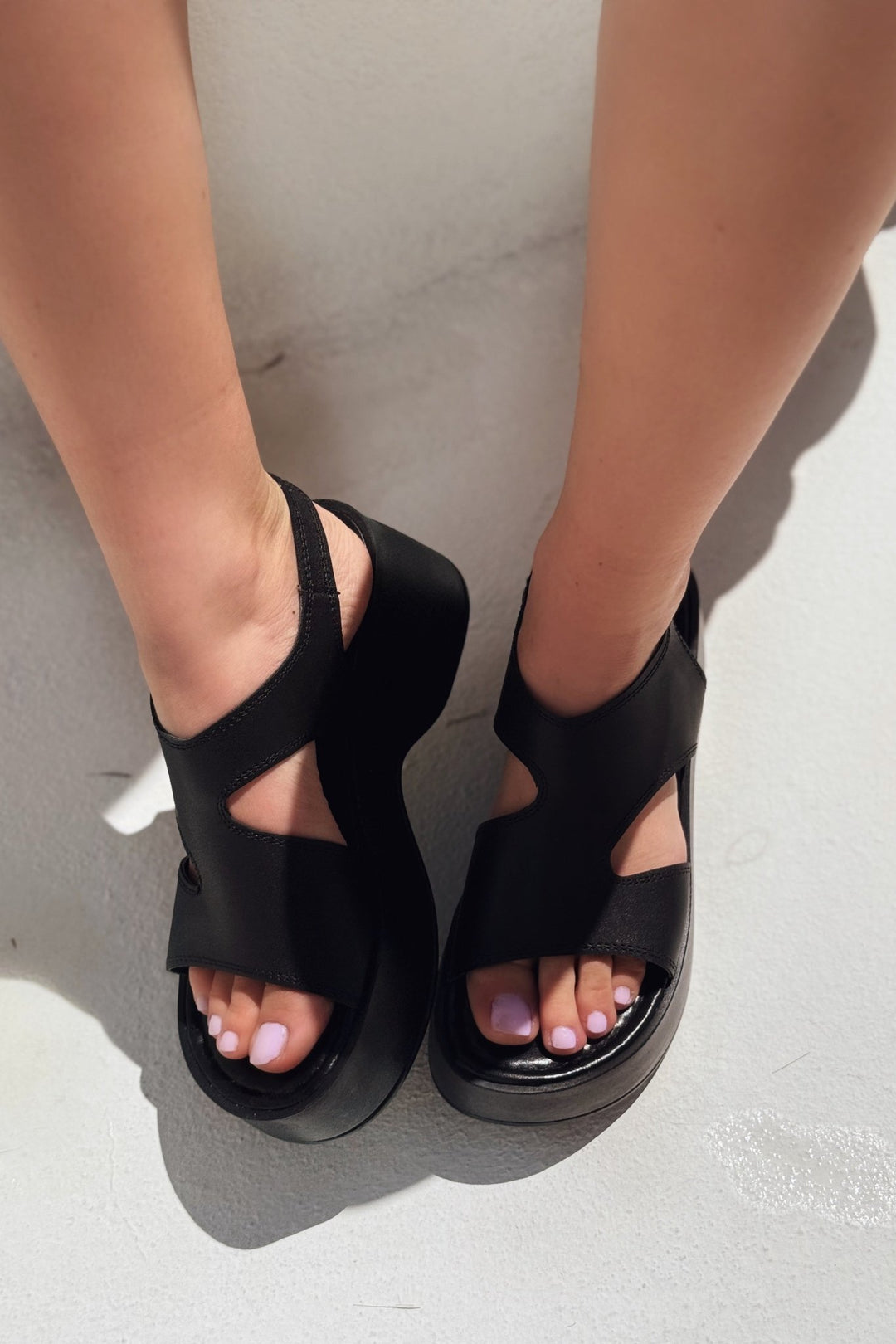 Pantes Mat Deri Kalın Taban Kadın Sandalet Siyah - ILOVESHOES