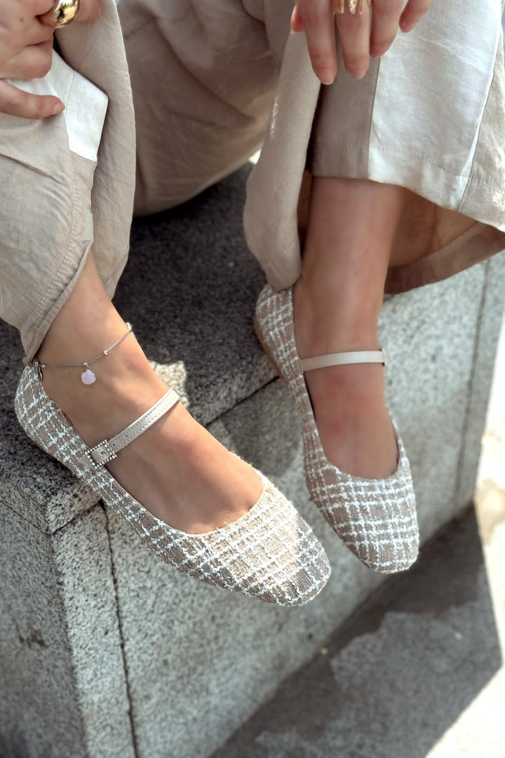 Edwons Tüvit Desenli Kadın Babet Bej - ILOVESHOES