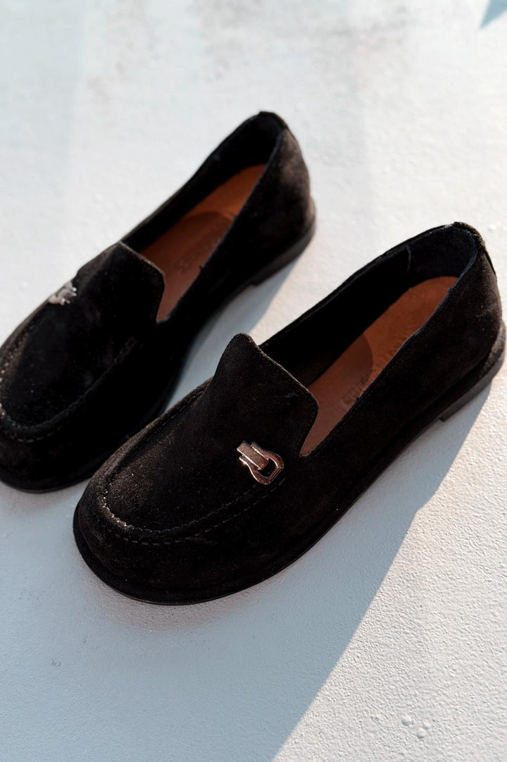 Rasen Hakiki Süet Kadın Loafer Siyah - ILOVESHOES