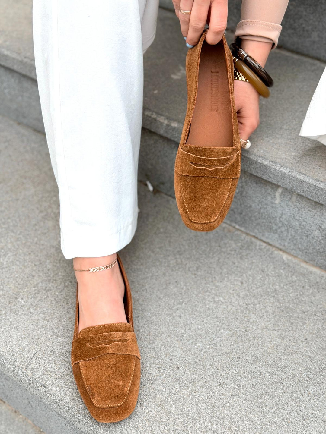 Melniel Hakiki Süet Kadın Loafer Camel - ILOVESHOES