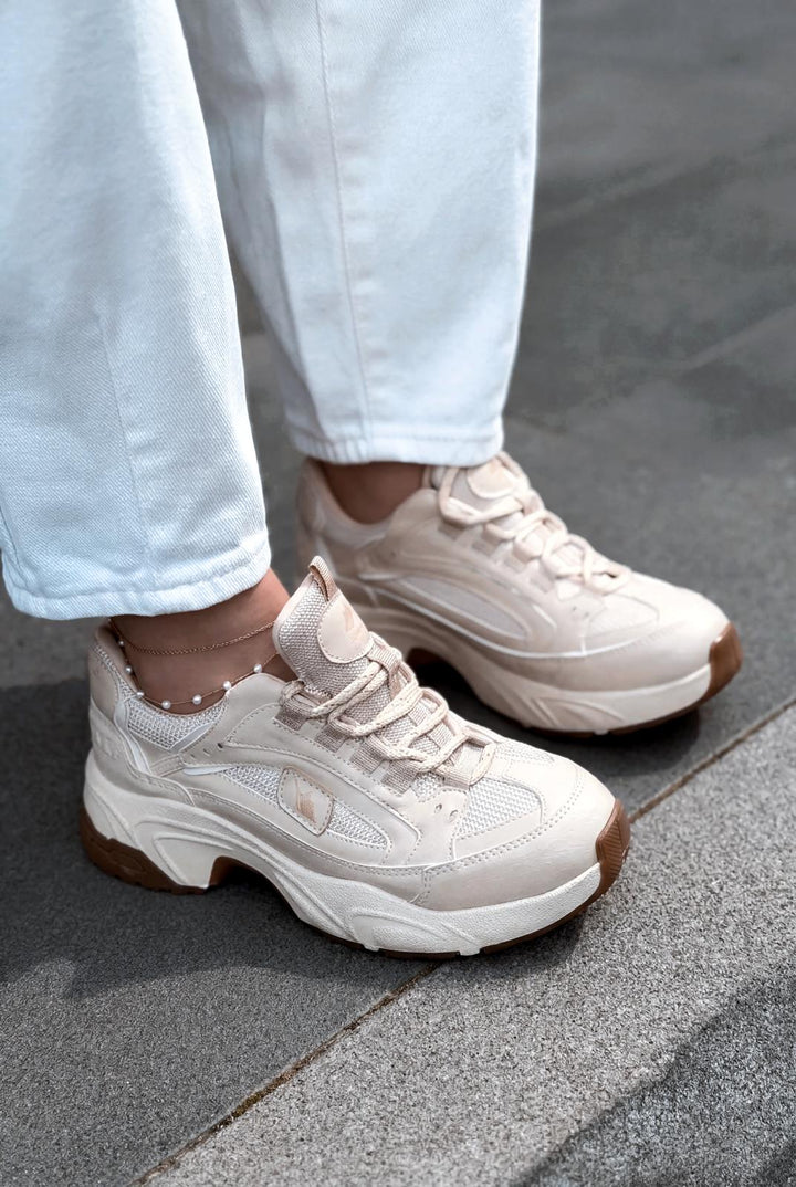 Norser Hakiki Deri Kadın Spor Ayakkabı Bej - ILOVESHOES