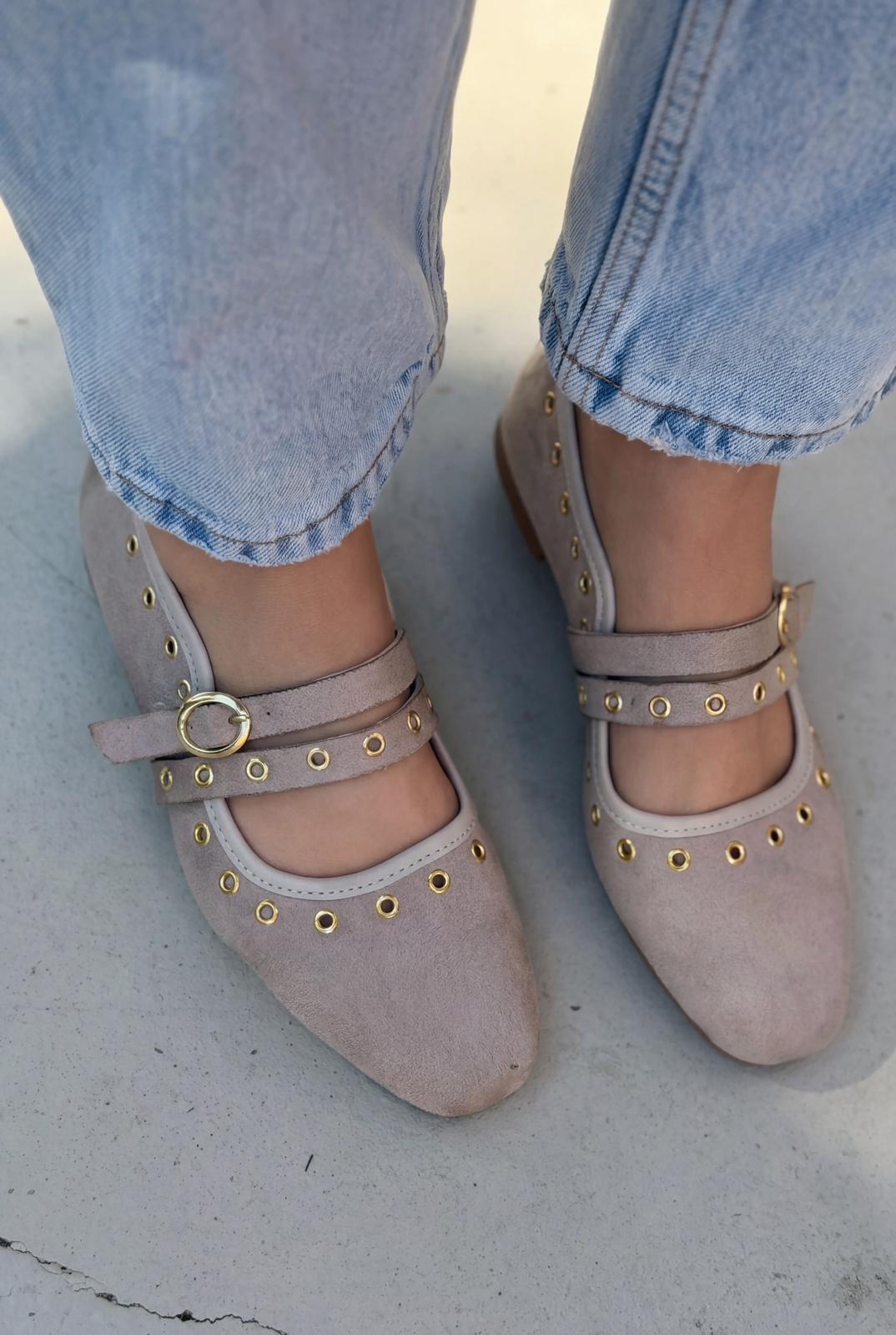 Elia Kadın Babet Bej Süet - ILOVESHOES