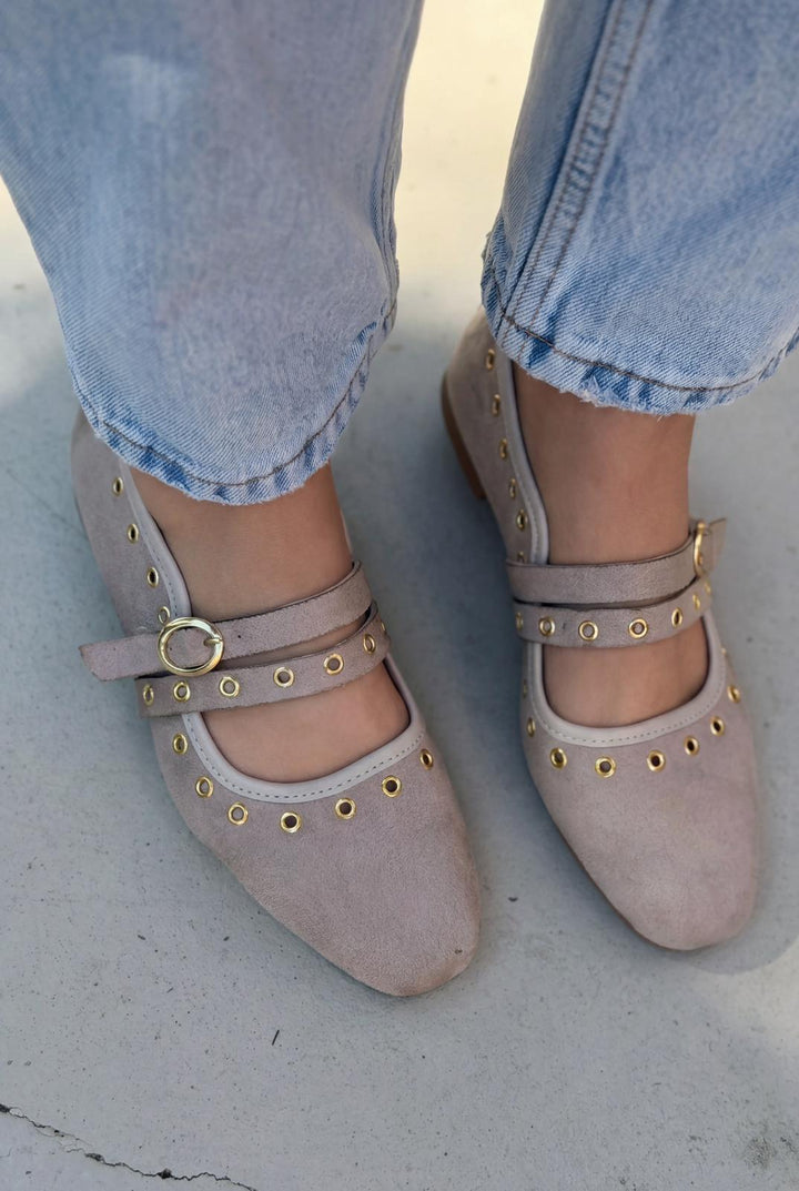 Elia Kadın Babet Bej Süet - ILOVESHOES