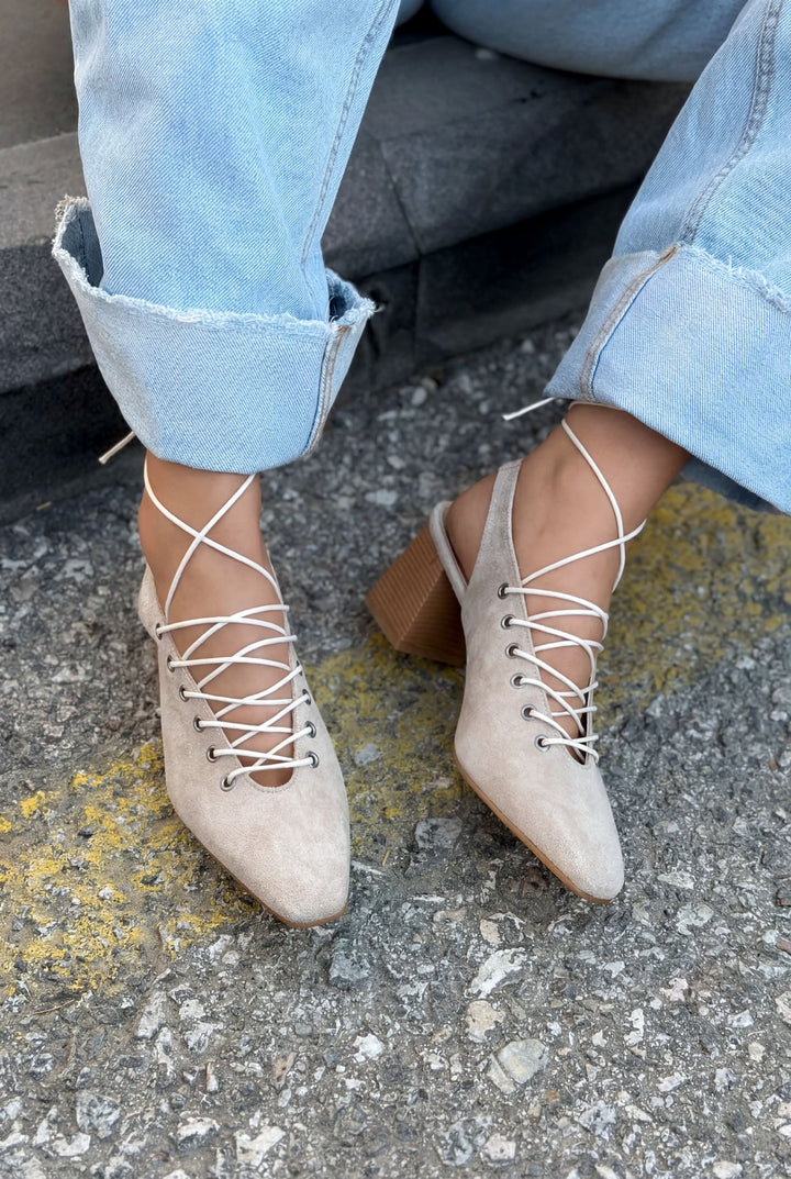 Yorella Topuklu Ayakkabı Bej Süet - ILOVESHOES