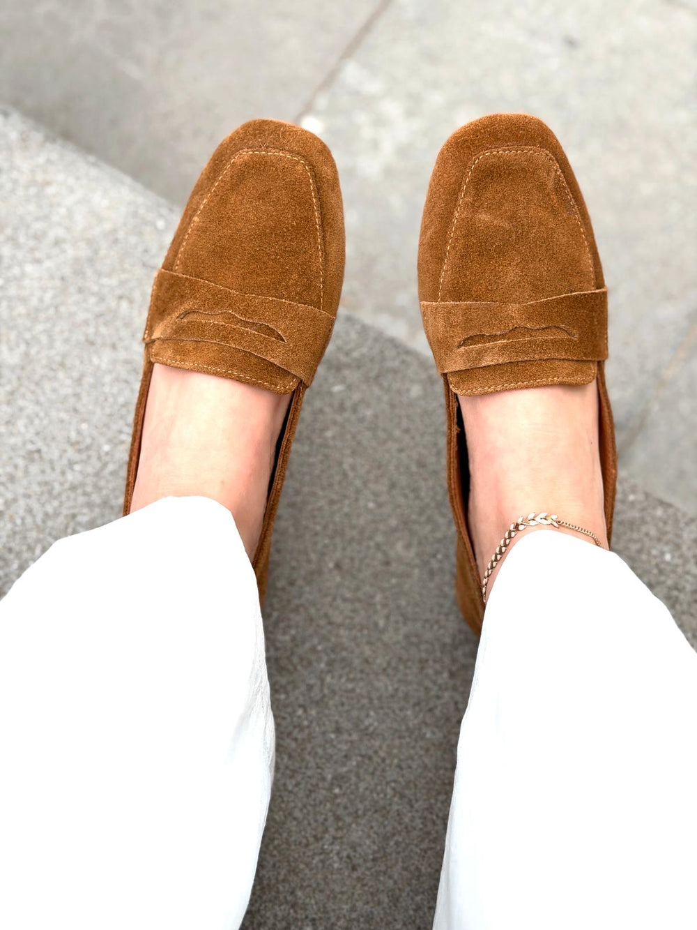 Melniel Hakiki Süet Kadın Loafer Camel - ILOVESHOES
