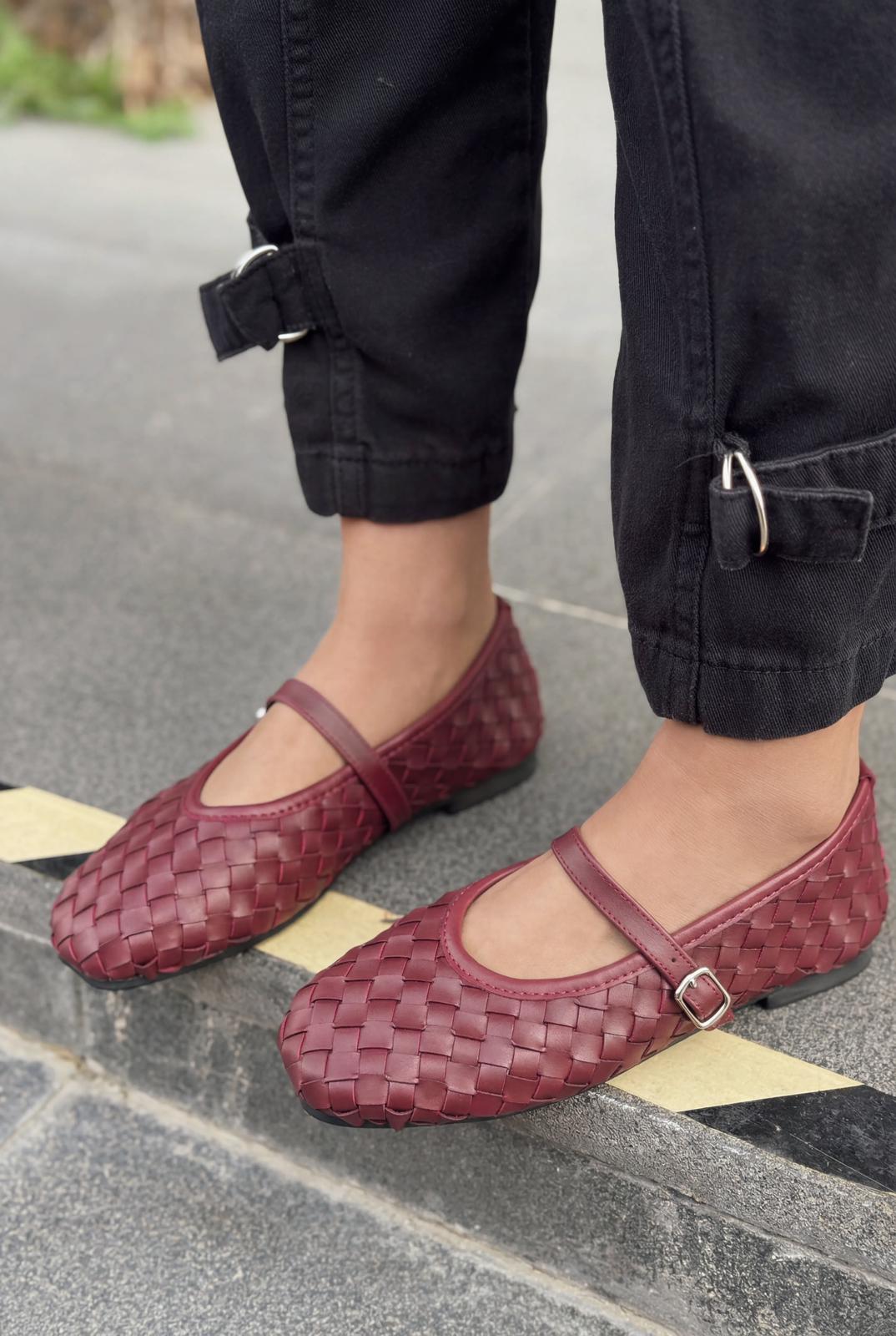Roselle Kadın Babet Bordo Mat Deri - ILOVESHOES