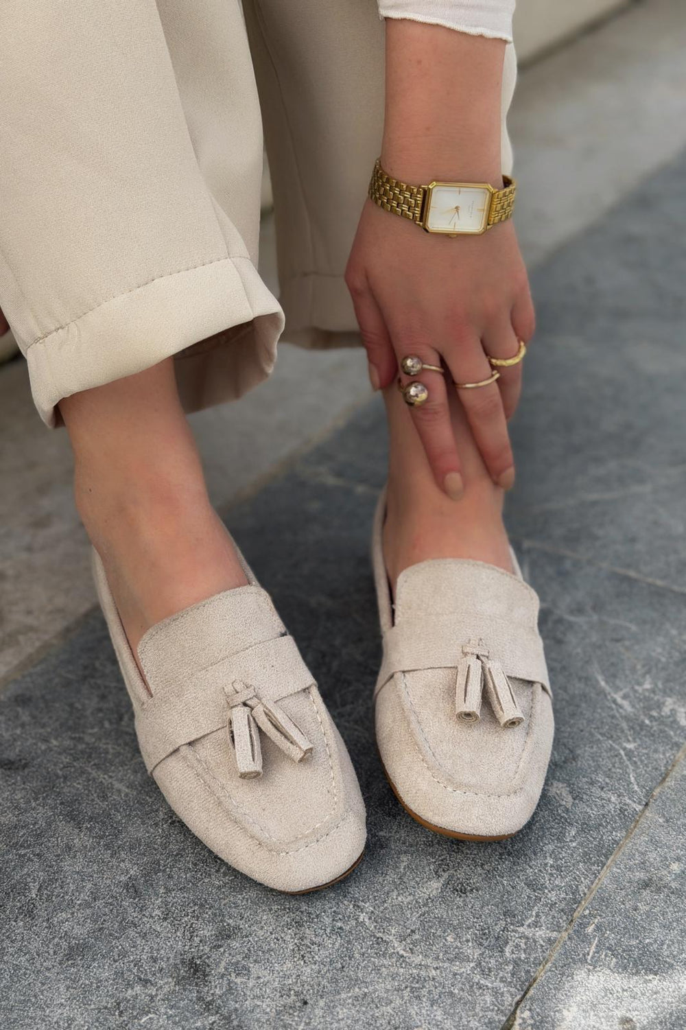 Olena Kadın Loafer Bej Süet - ILOVESHOES