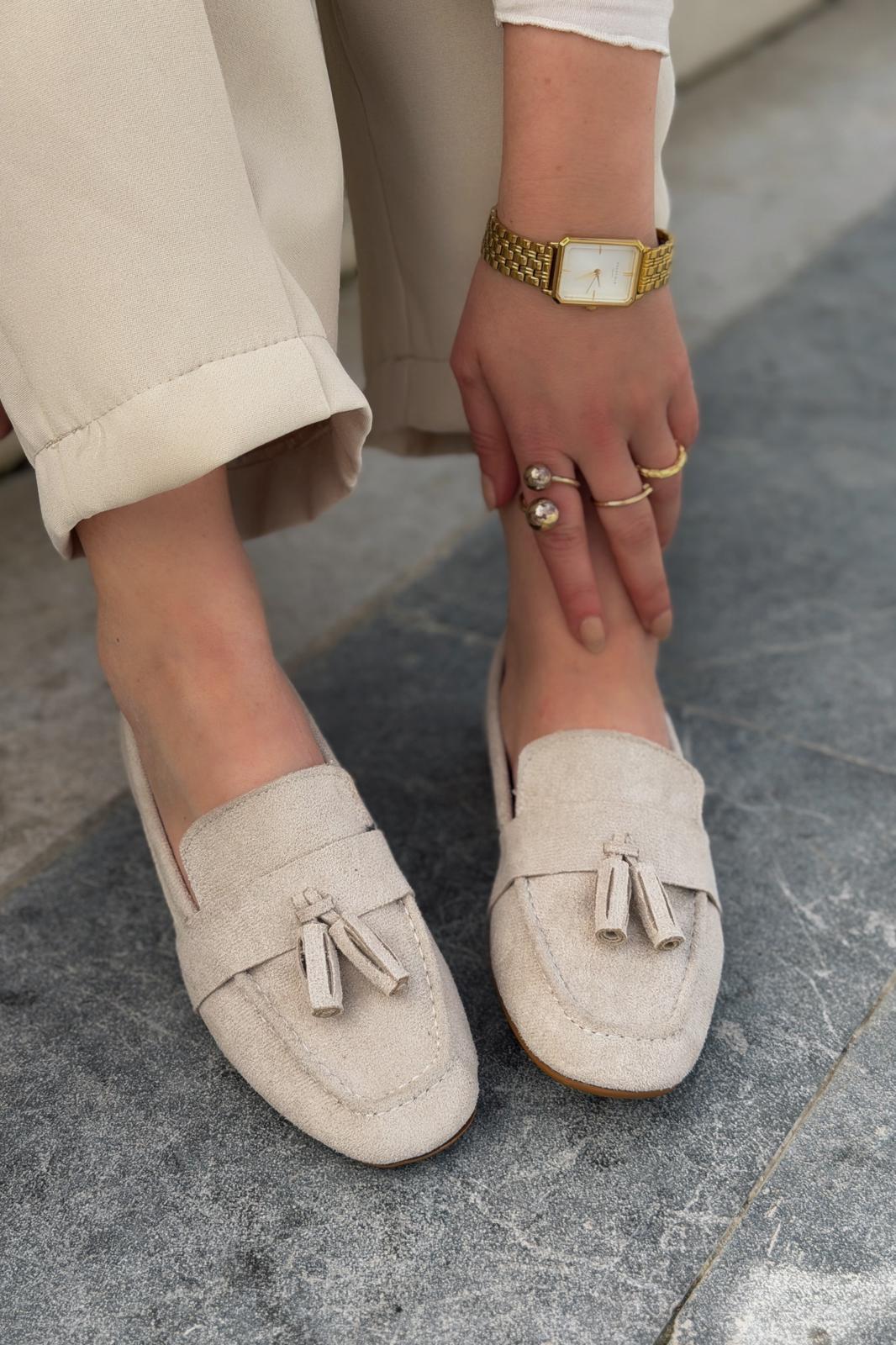 Olena Kadın Loafer Bej Süet - ILOVESHOES