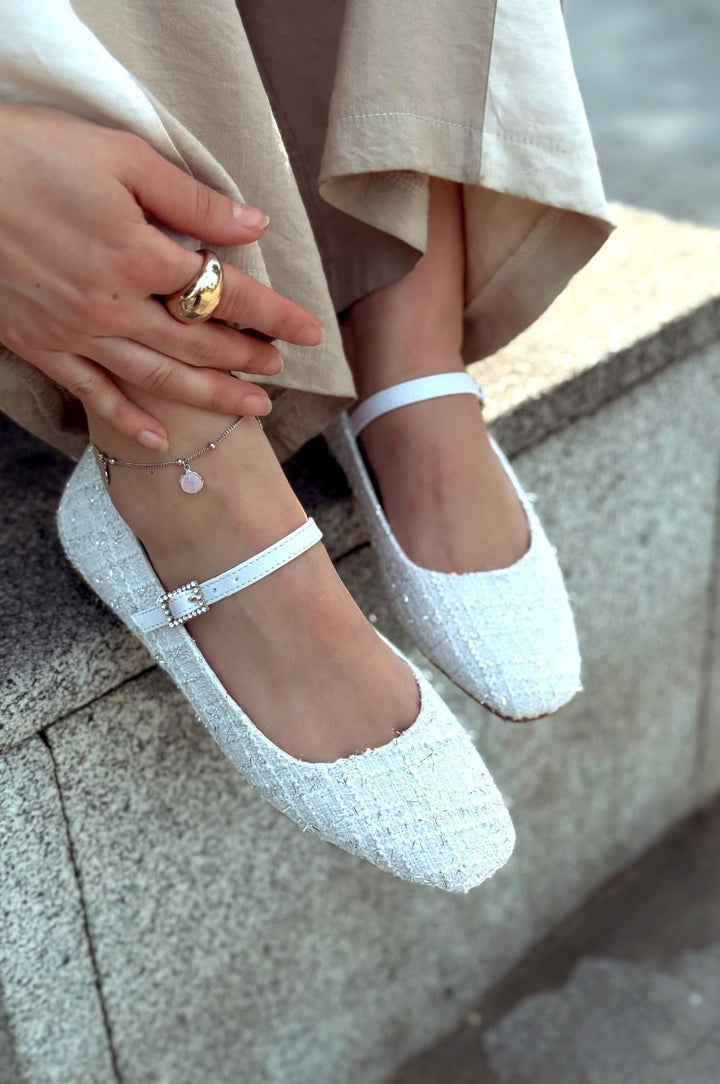 Edwons Tüvit Desenli Kadın Babet Beyaz - ILOVESHOES