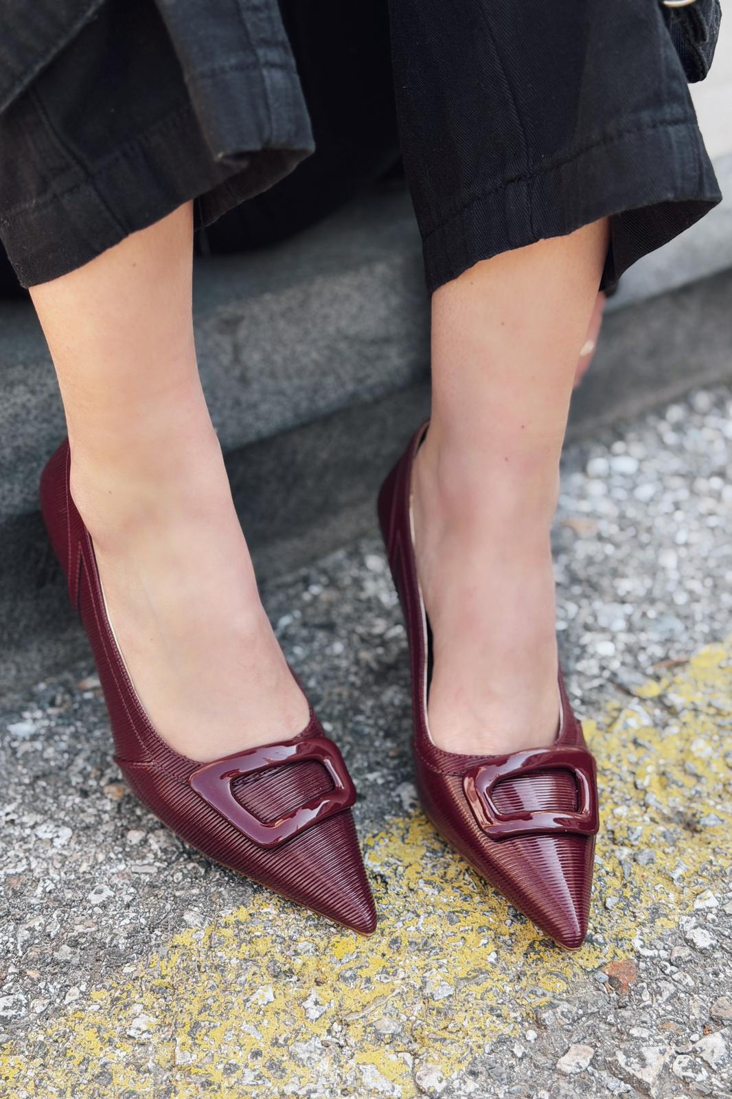 Finrel Stiletto Bordo Rugan Toka Detaylı - ILOVESHOES