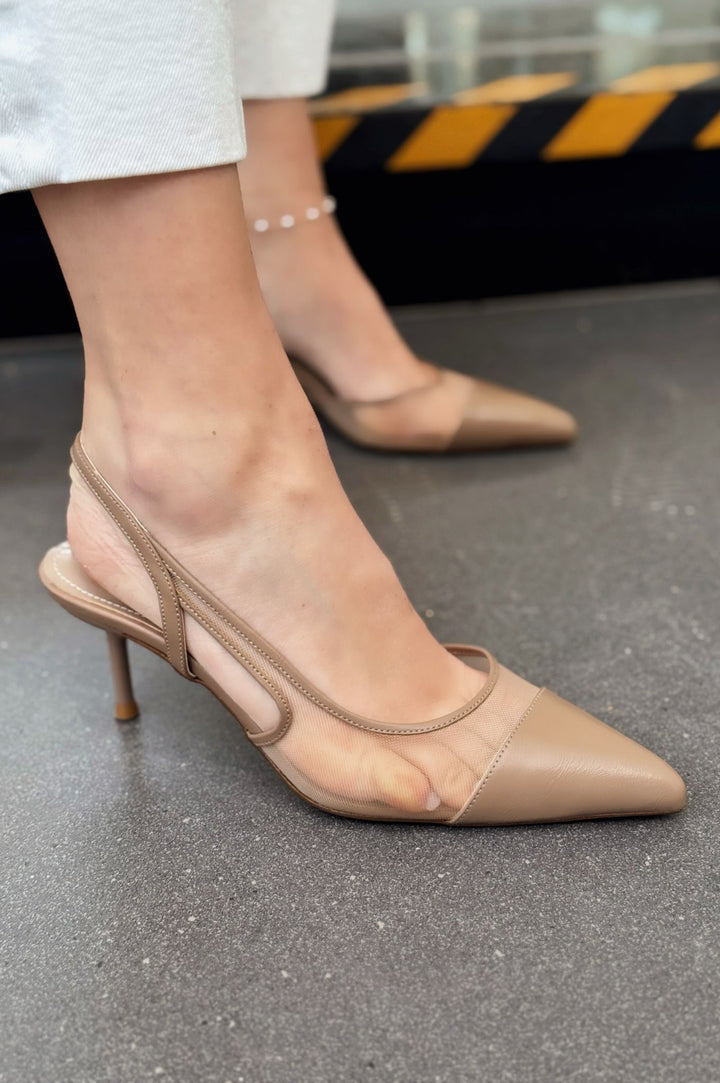 Rensi Mat Deri Kahverengi File Detaylı Stiletto - ILOVESHOES