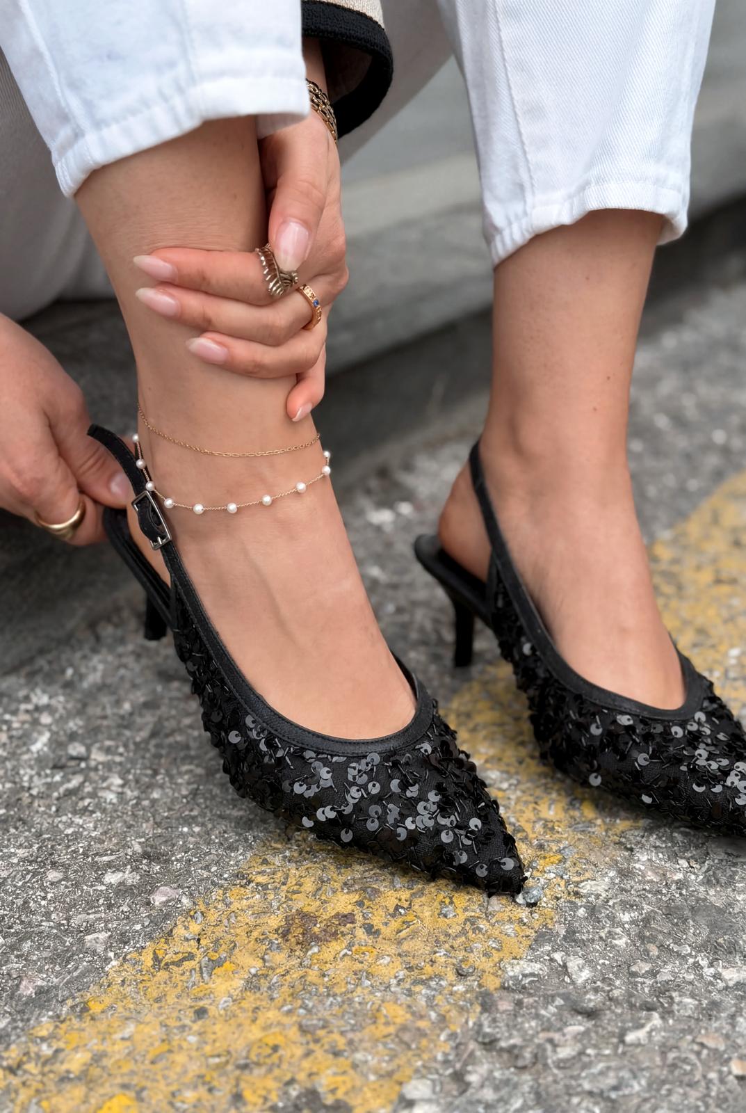 Selorine Stiletto Siyah Pullu - ILOVESHOES