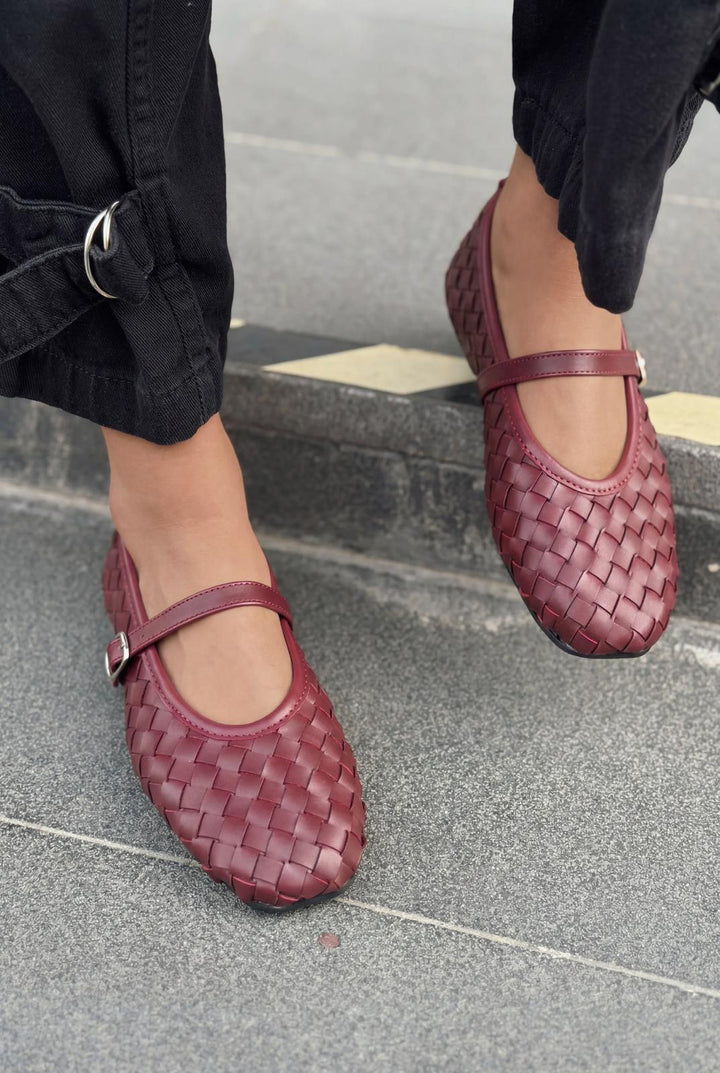 Roselle Kadın Babet Bordo Mat Deri - ILOVESHOES