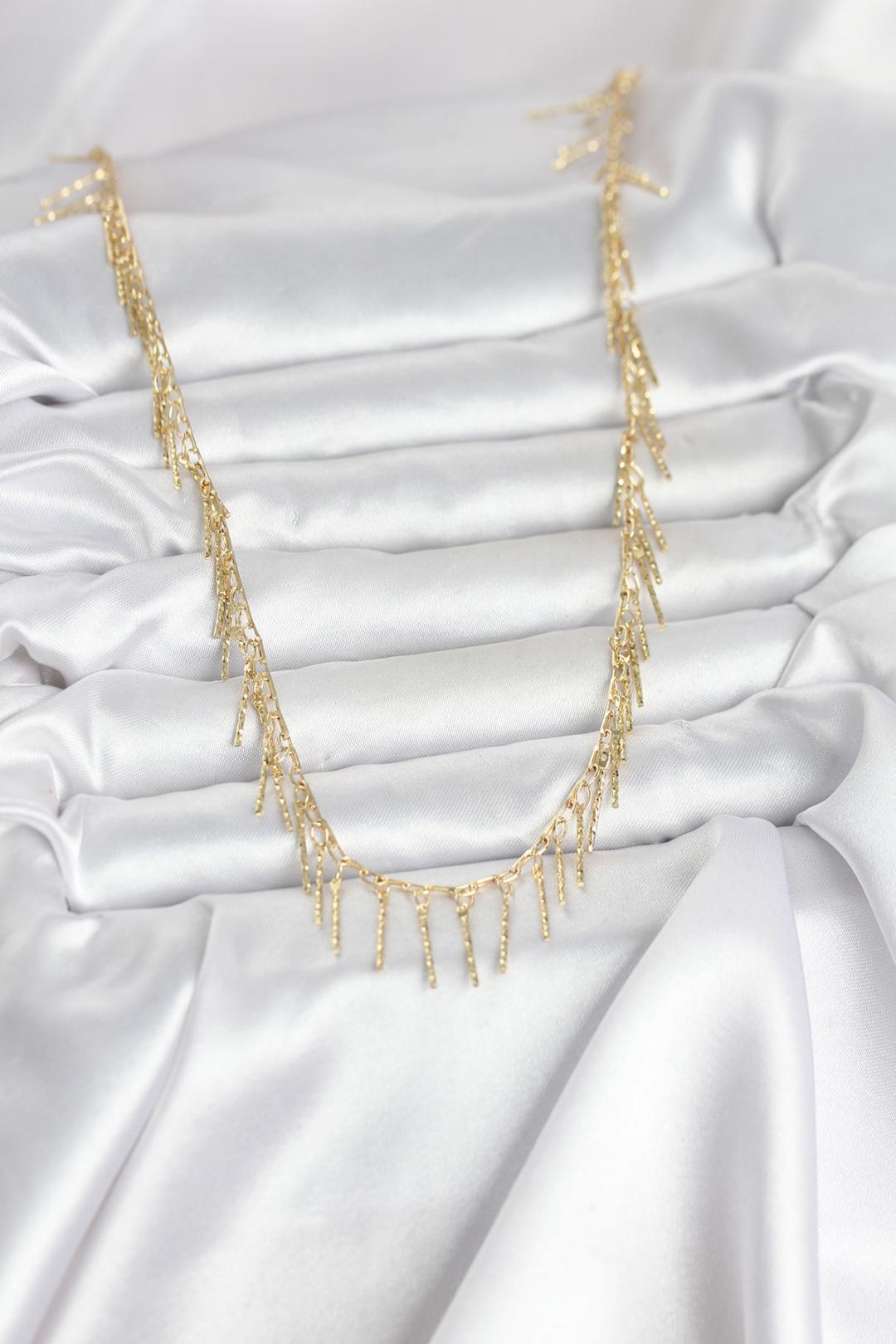 ILS - 1116 Kadın Kolye Gold Pirinç Saçaklı - ILOVESHOES