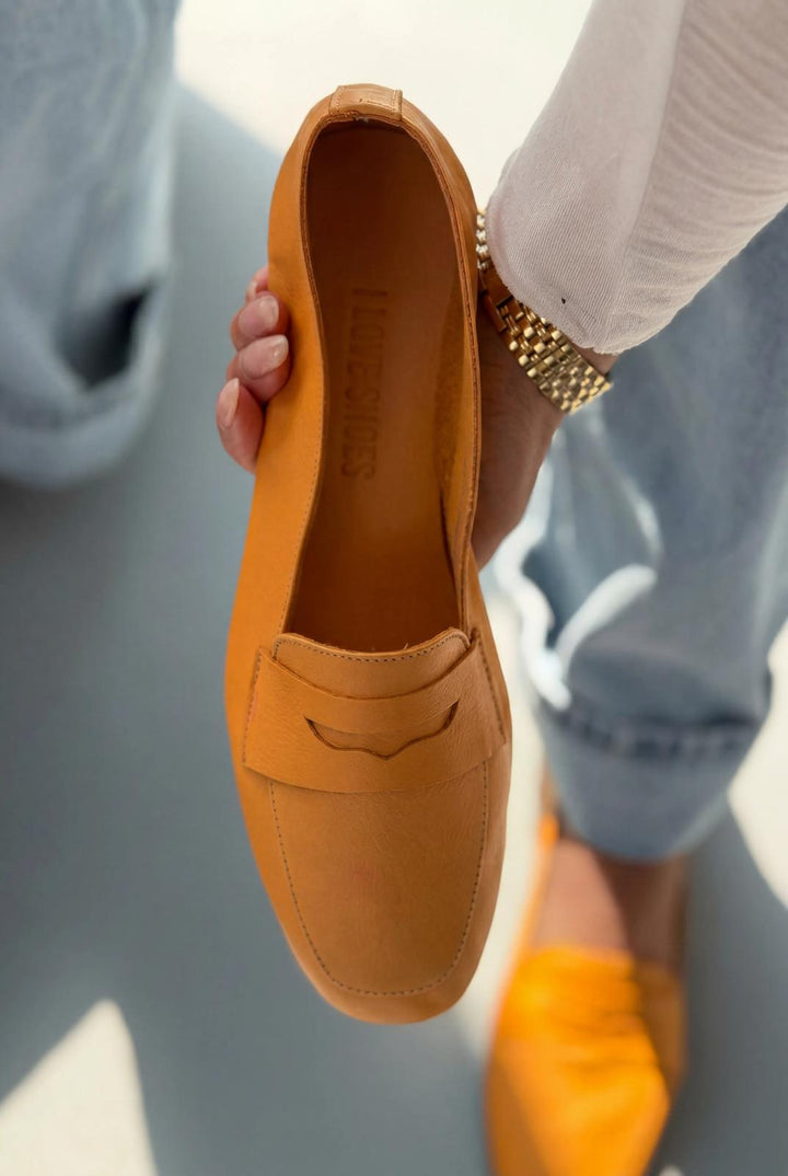 Melniel Turuncu Hakiki Deri Kadın Loafer - ILOVESHOES