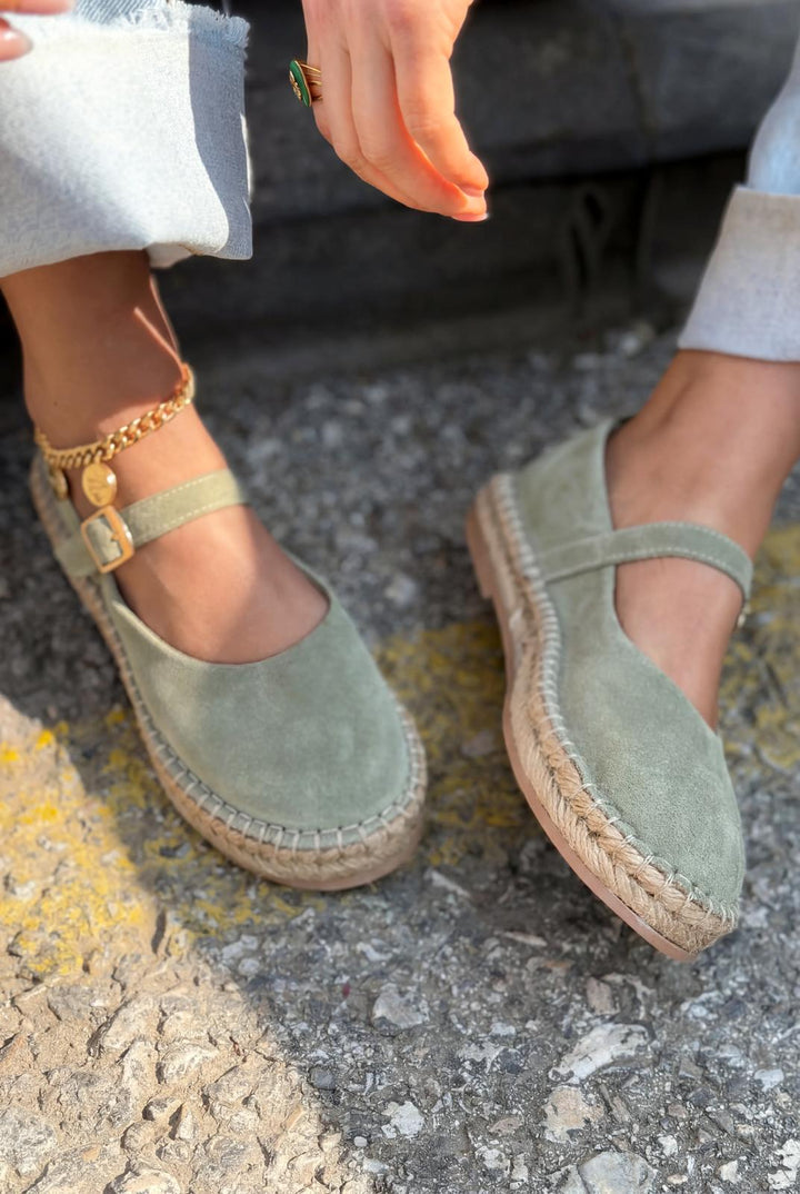 Marena Hakiki Süet Kadın Espadril Yeşil - ILOVESHOES