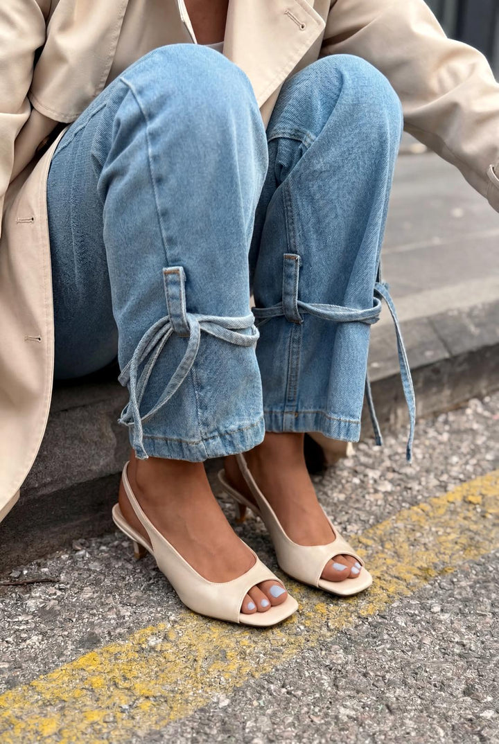 Velavo Topuklu Sandalet Bej Kırışık Rugan - ILOVESHOES