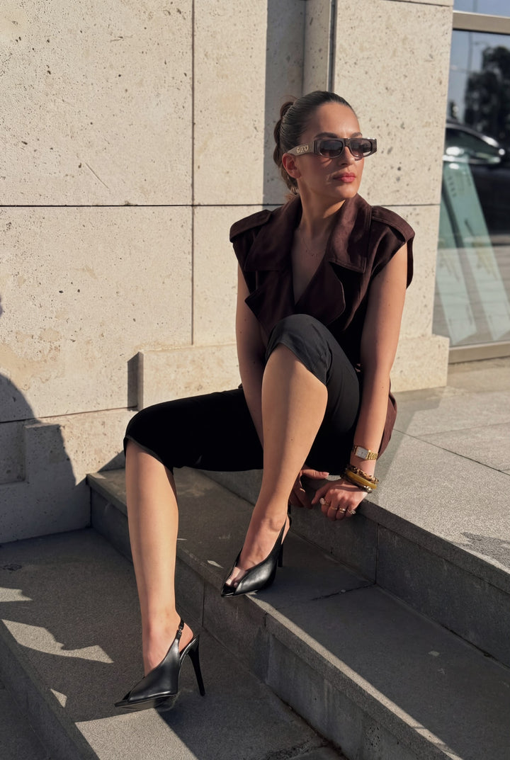 Marvello Siyah Mat Deri Kadın Topuklu Sandalet - ILOVESHOES